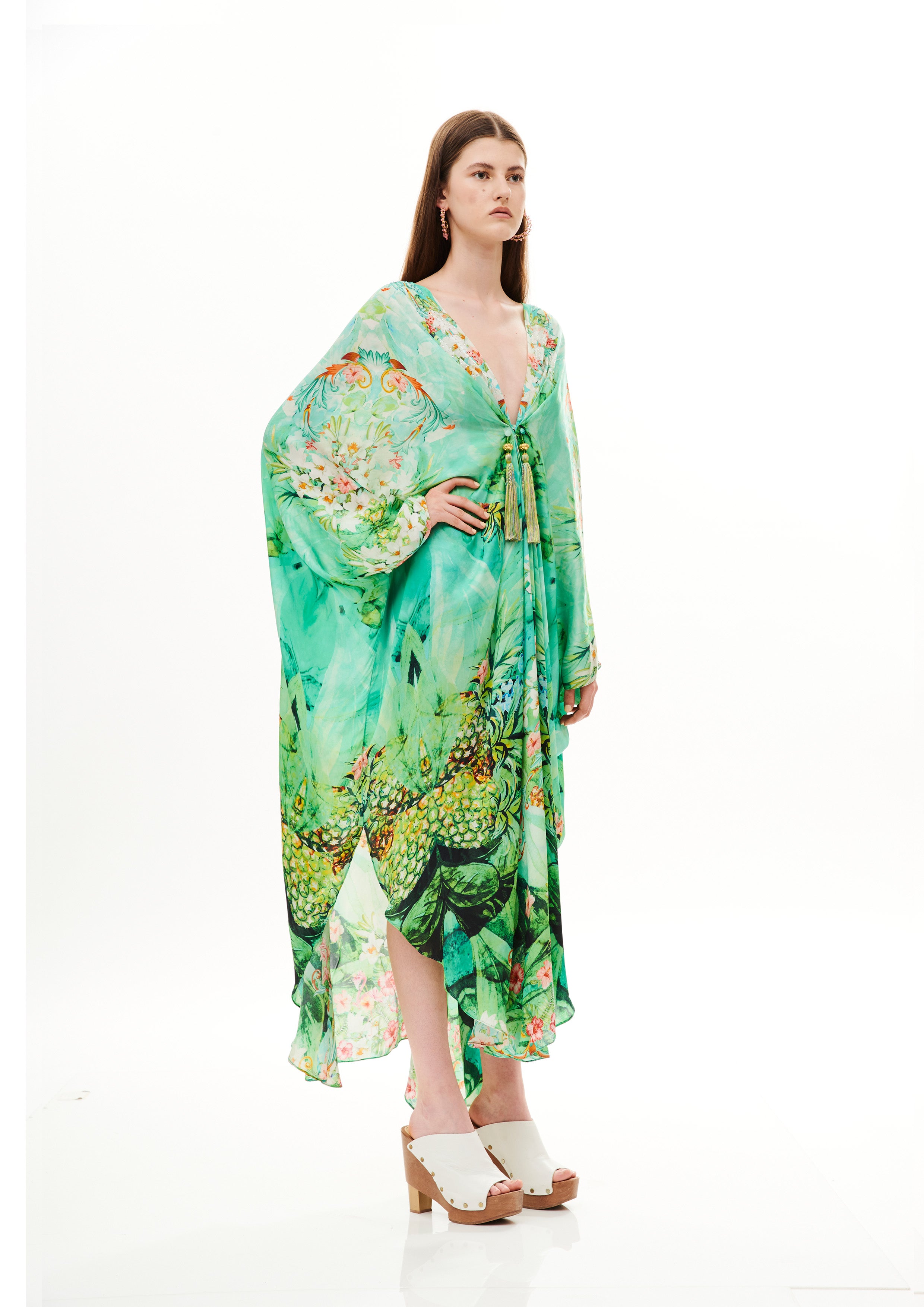 Stella Gathered Cover-Up Tropical Breeze Garden in cherry satin