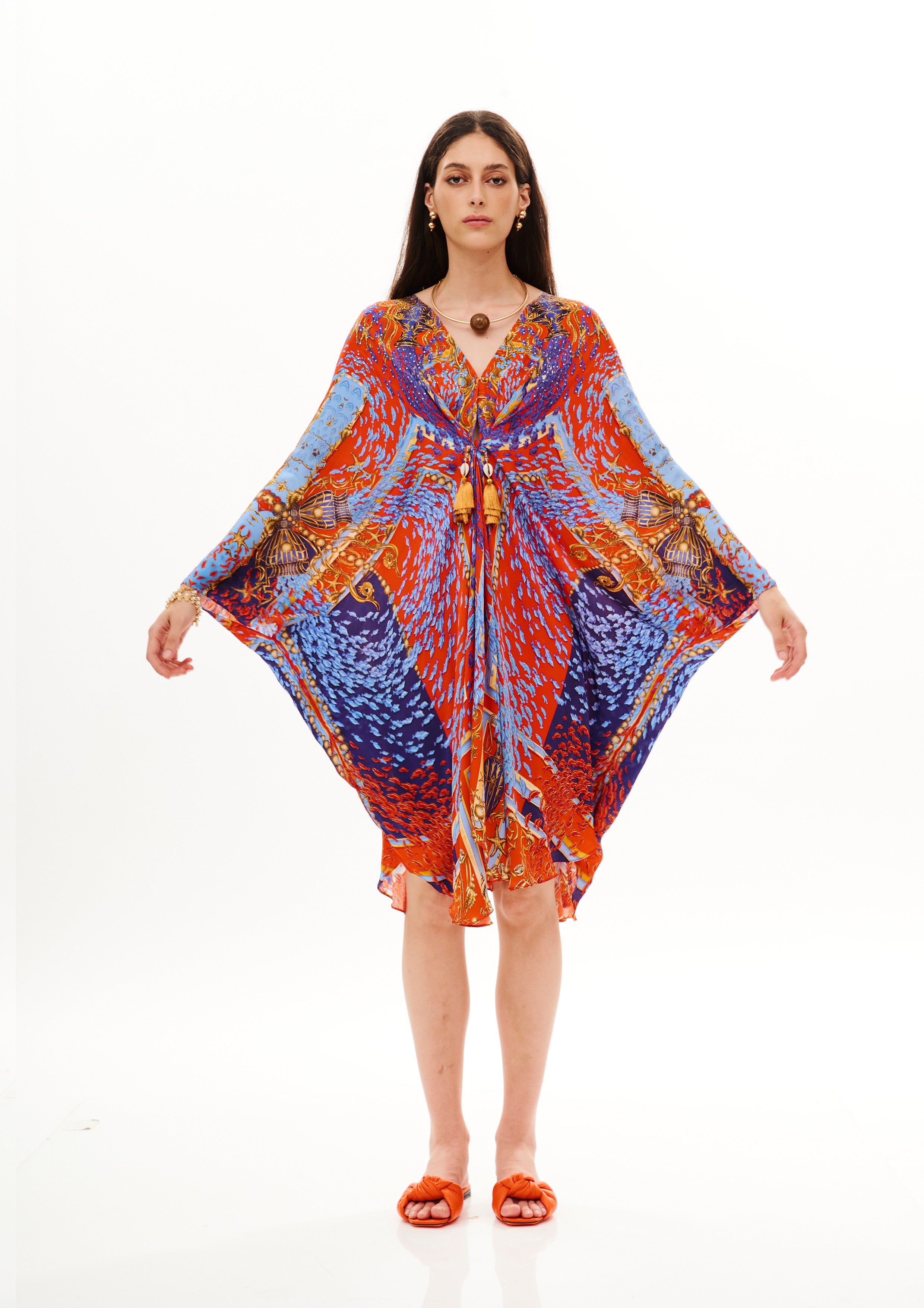 Mini Kaftan Poseidon Dream Sunset in cherry satin