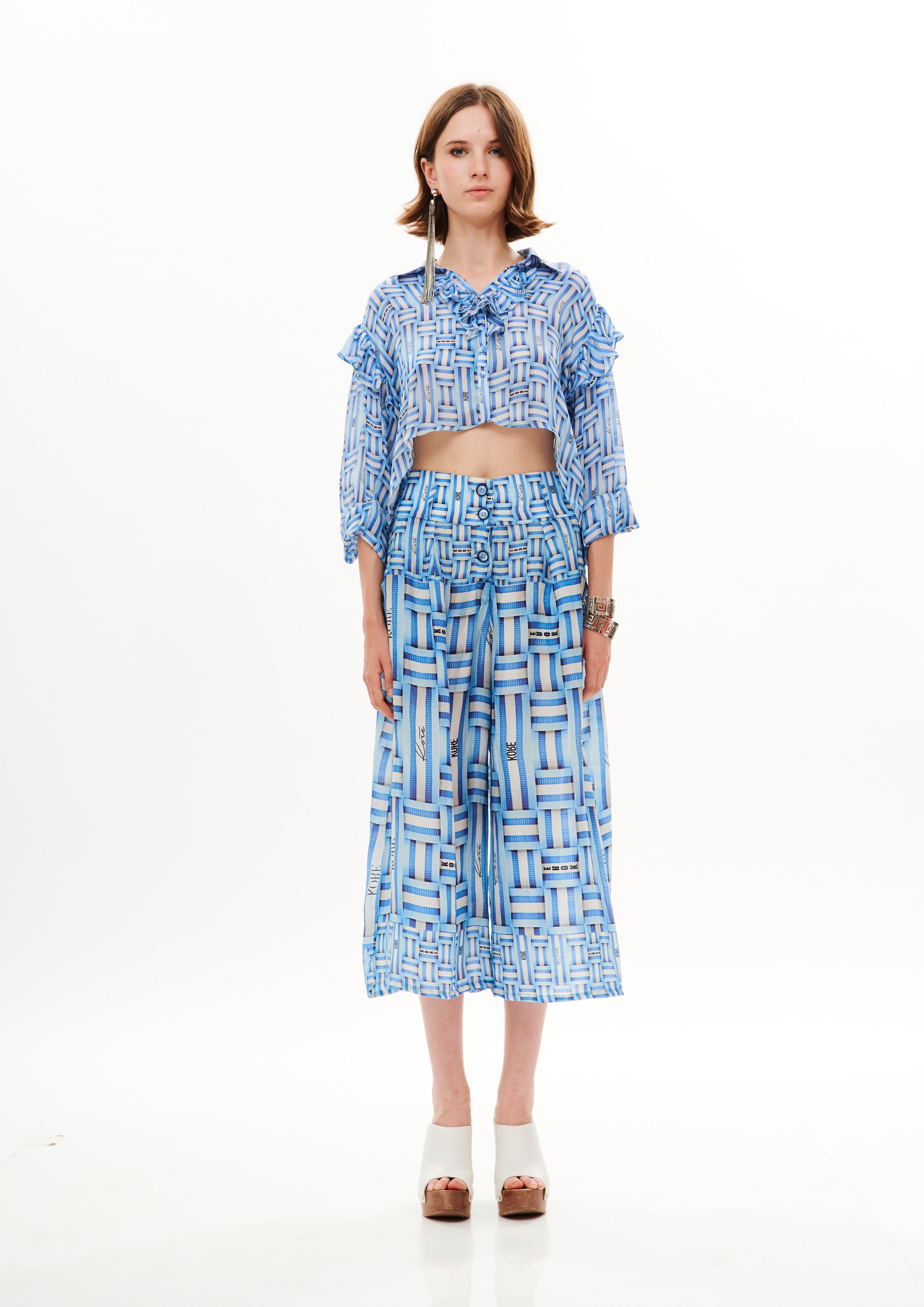 Side Belt Pants Tropical Breeze Sunrise in fine linen