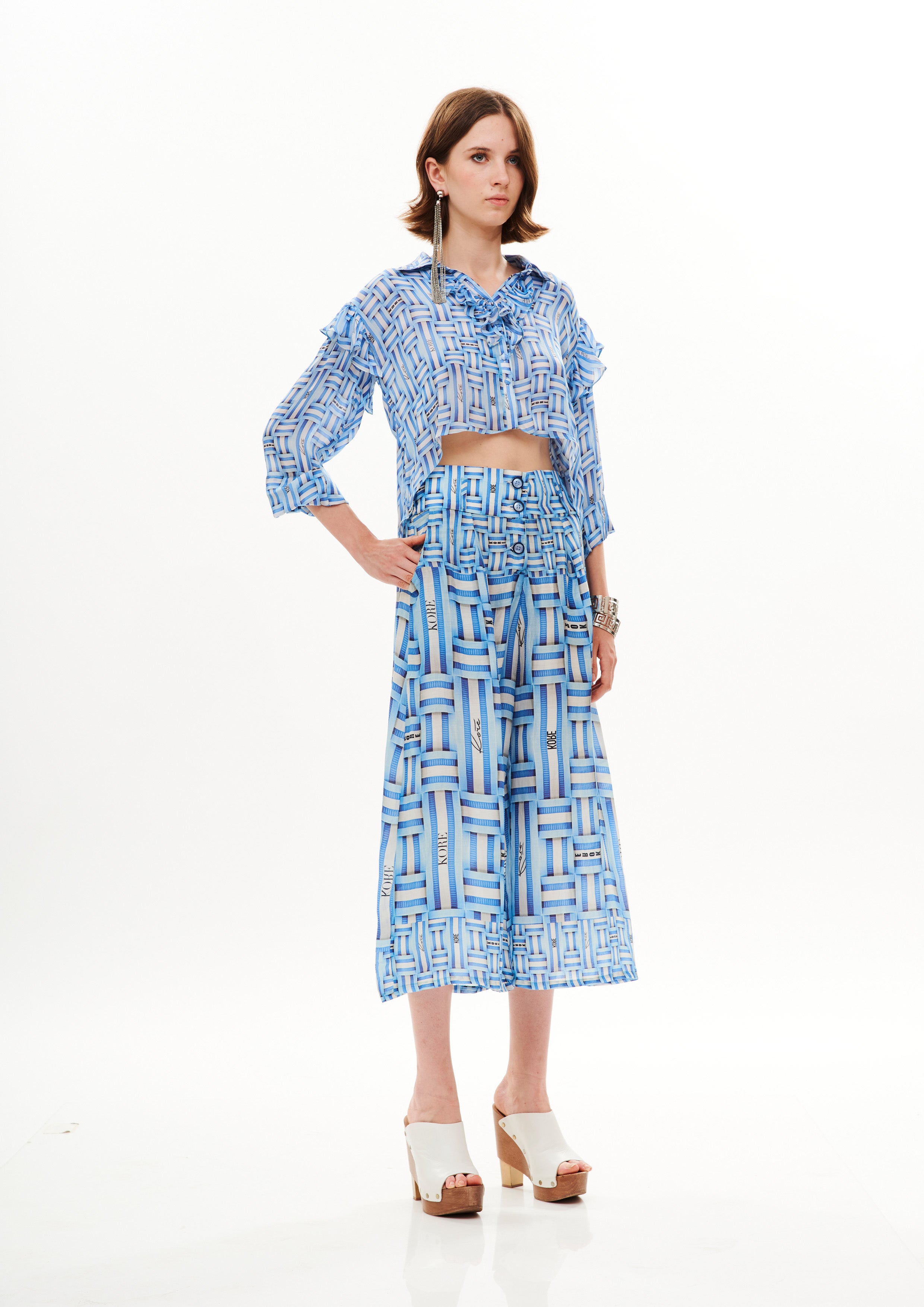 Side Belt Pants Tropical Breeze Sunrise in fine linen