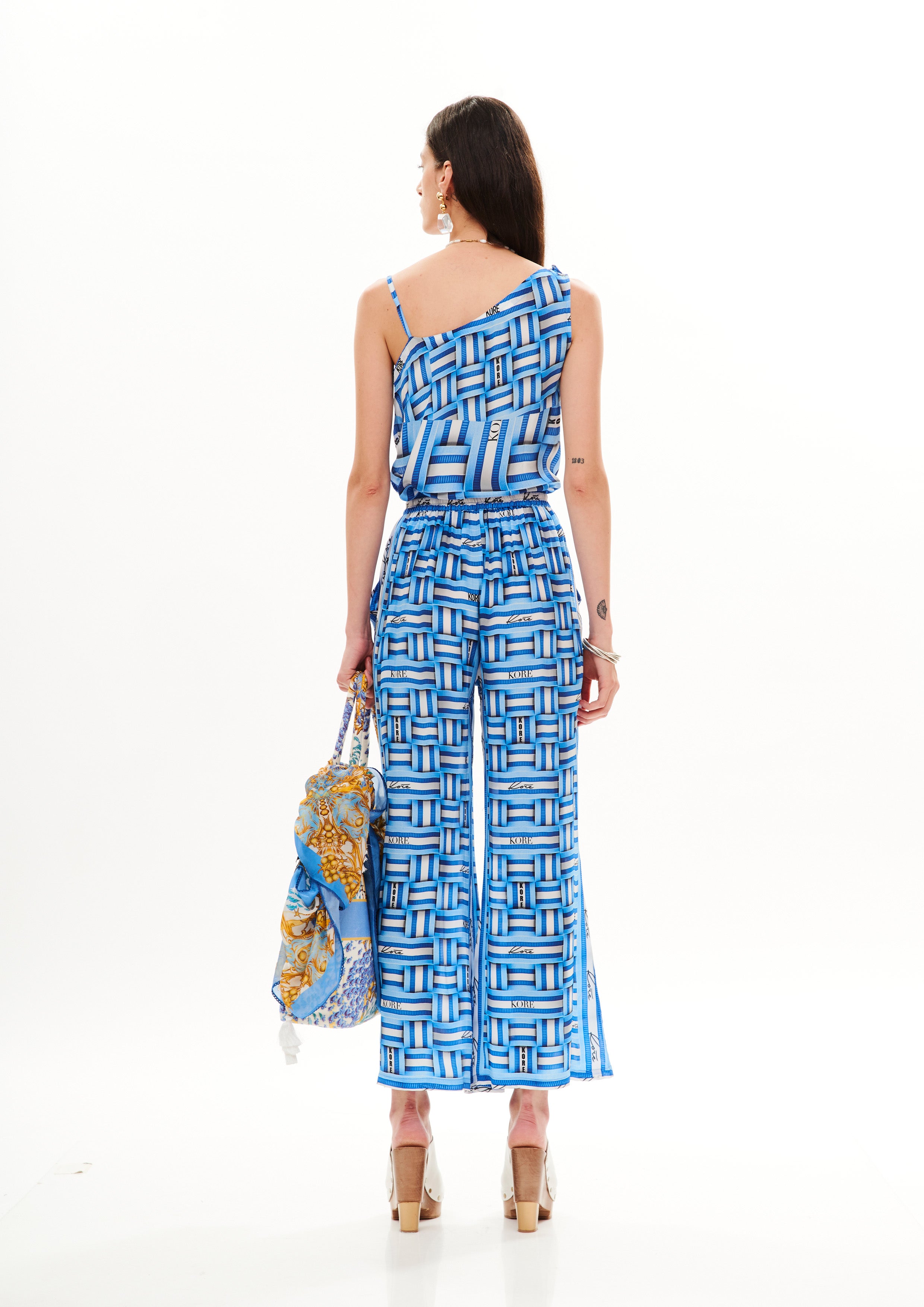 Long Lounge Bell Bottom Pants Monogram Dream Day in natural crepe