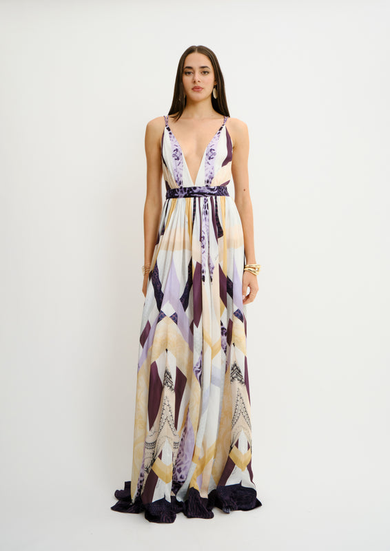 Summer Breeze Maxi Dress Sahara Notte in Georgette Satin