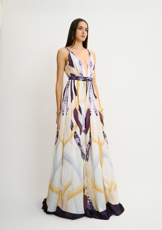 Summer Breeze Maxi Dress Sahara Notte in Georgette Satin