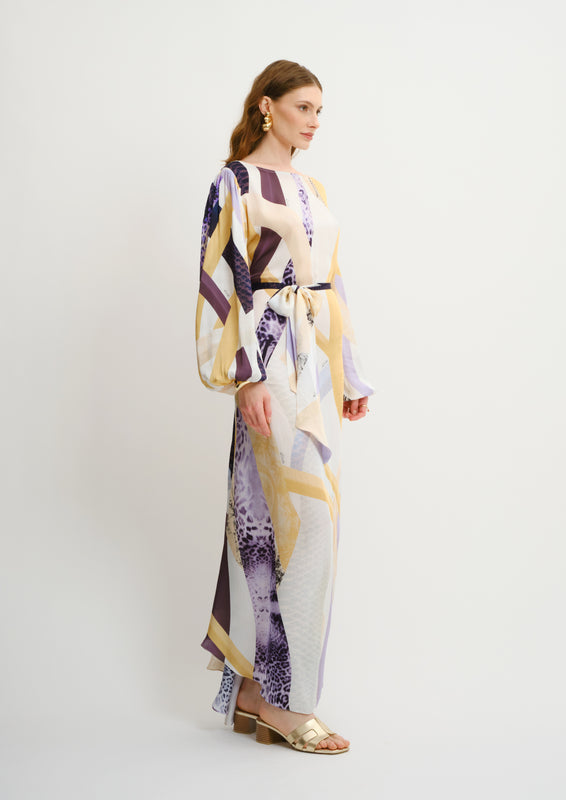 Boat Neck Long-Sleeve Kaftan Sahara Notte in Cherry Satin