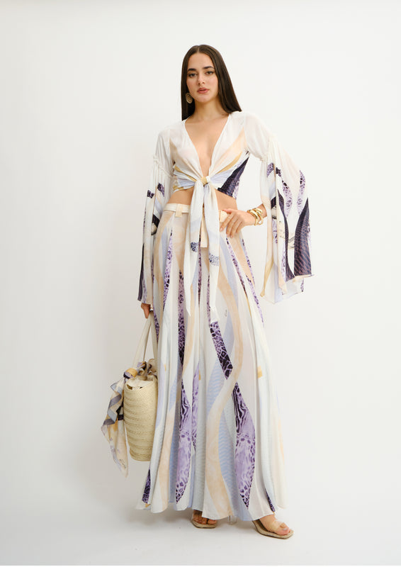 Bohemia Long Sleeve Bow Top Sahara Notte in Natural Crepe