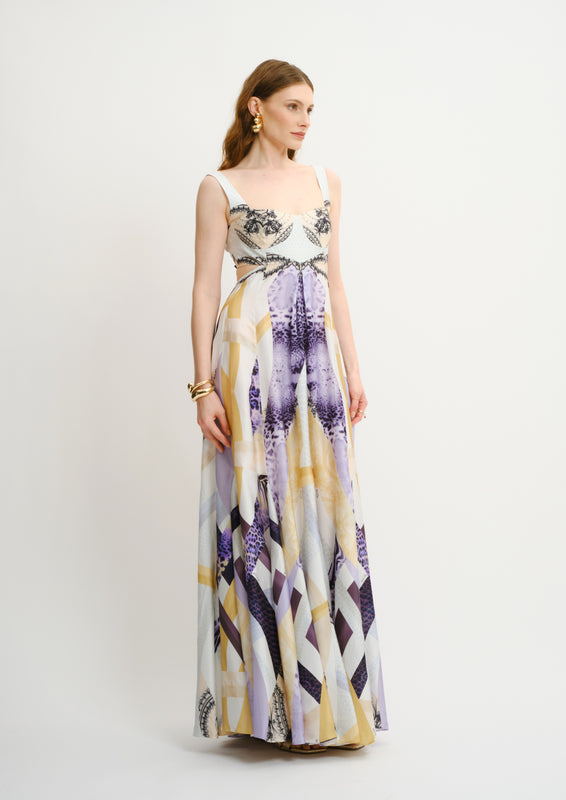 Cutout Bustier Maxi Dress Sahara Notte in Chandery Fabric