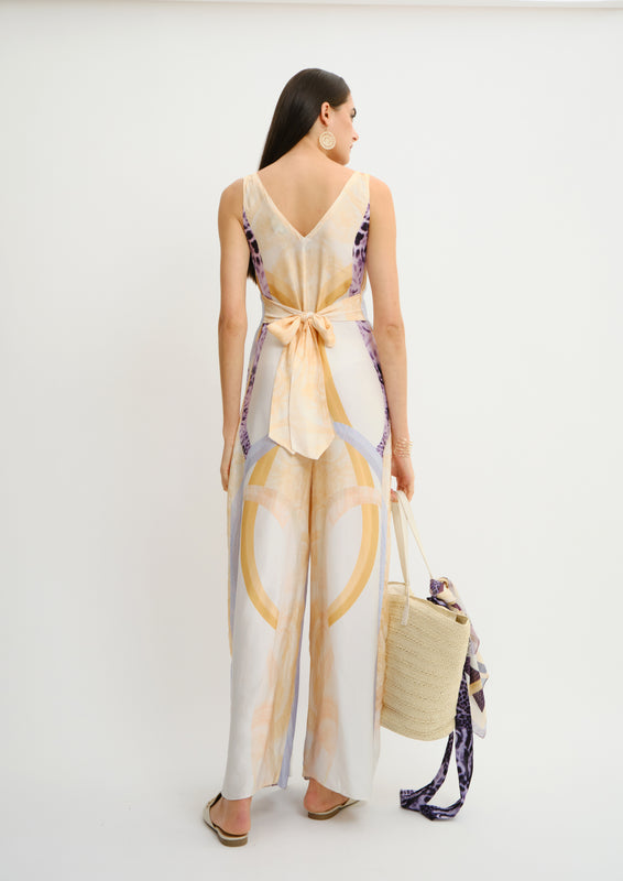 V-Neck Pleated Jumpsuit Sahara Notte in Elegant Twill