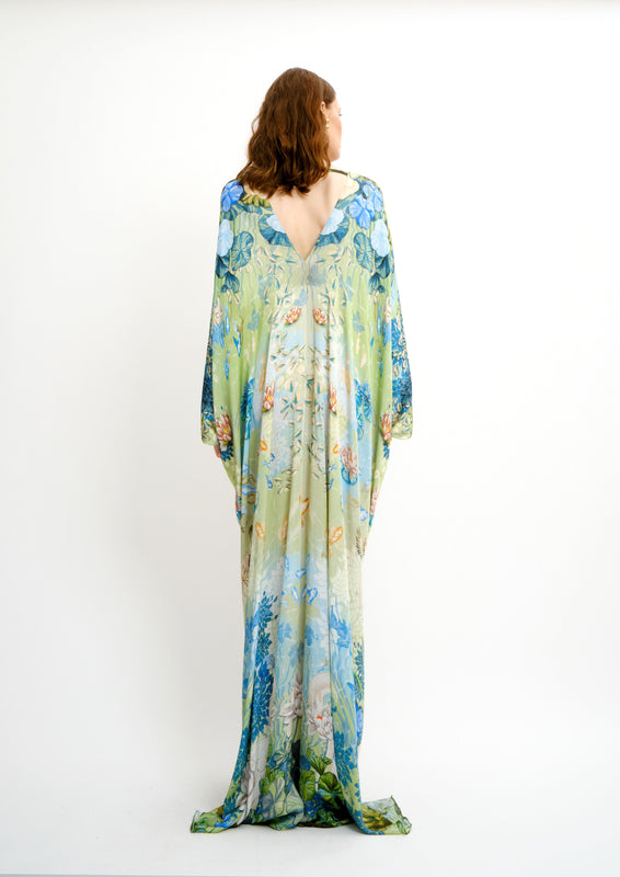 Stella Gathered Cover-Up Jardin Du Jour in Cherry Satin
