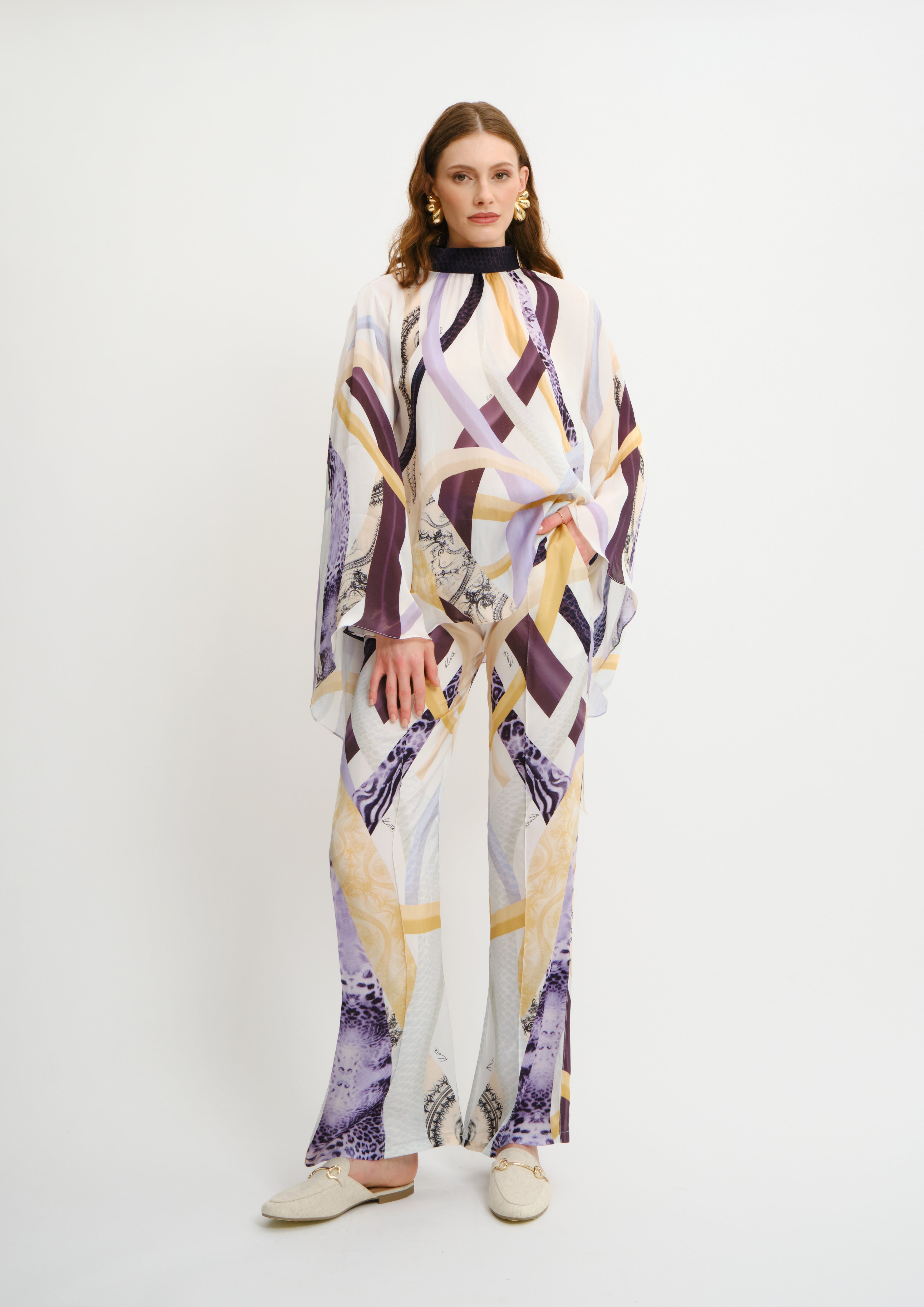 Straight-Fit Summer Trousers Sahara Notte in Linen Satin
