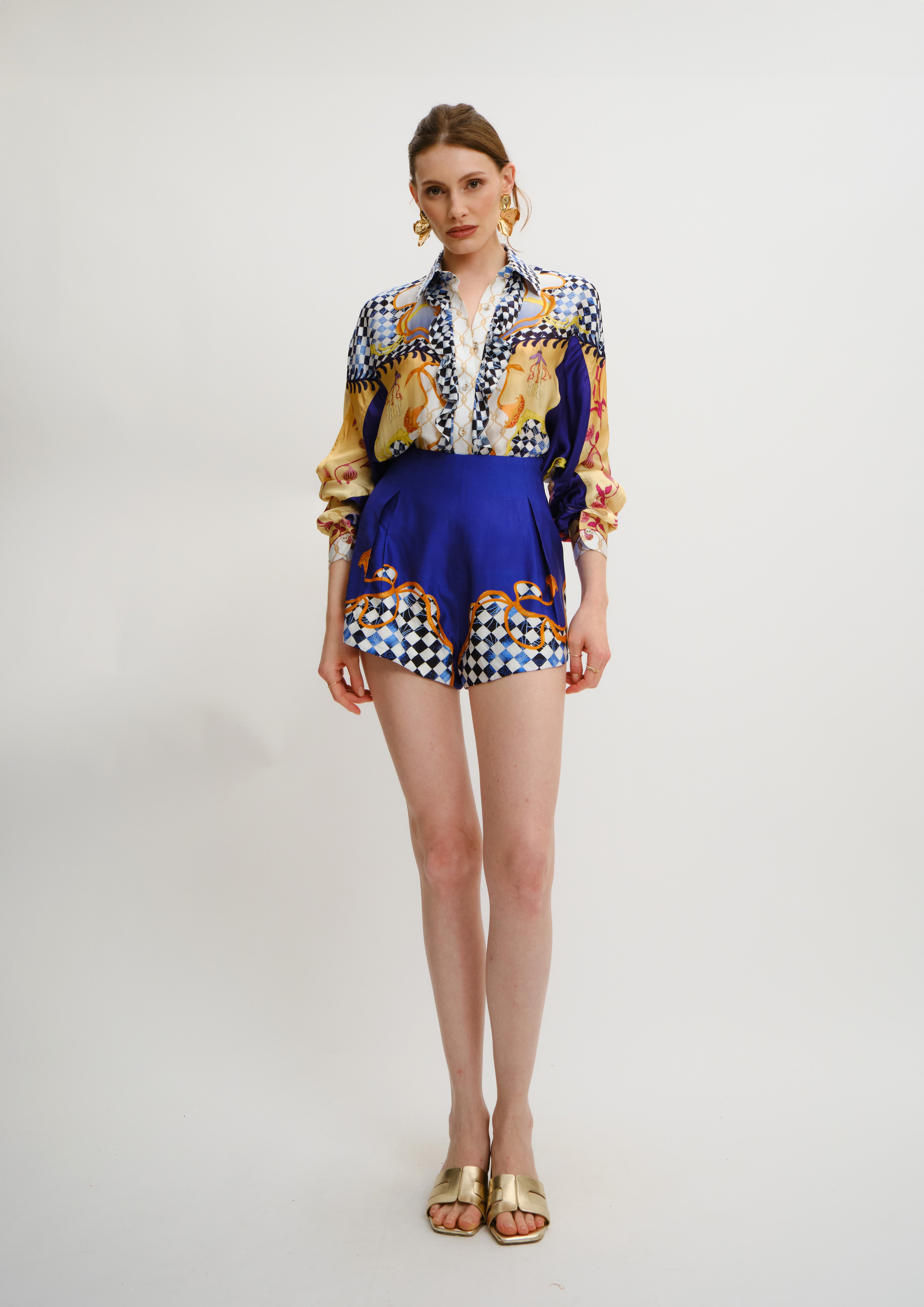 Coastal Structured Shorts Blooming Night in Elegant Twill