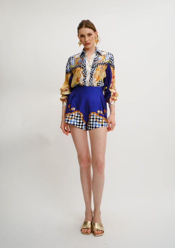 Ruffle Shirt Blooming Night in Georgette Satin