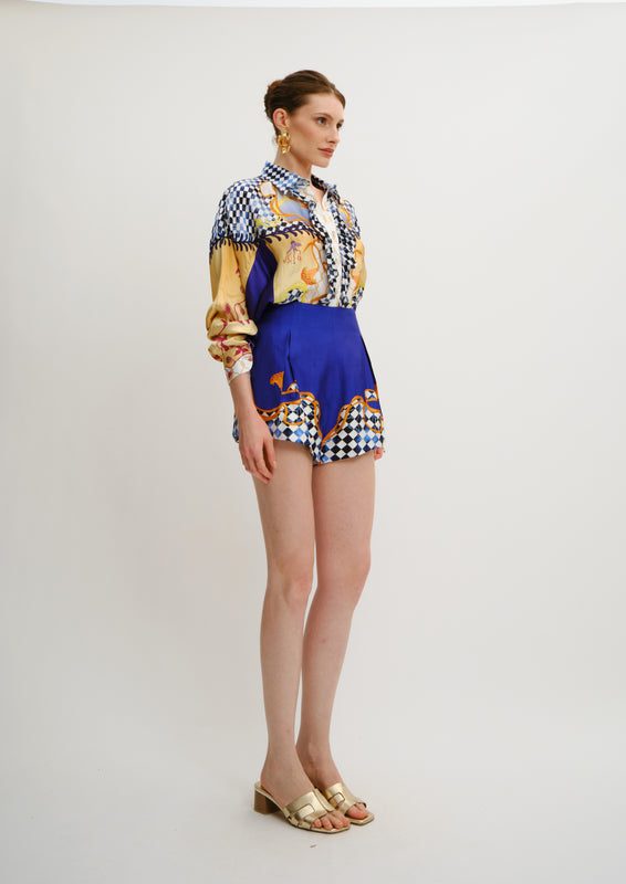 Ruffle Shirt Blooming Night in Georgette Satin