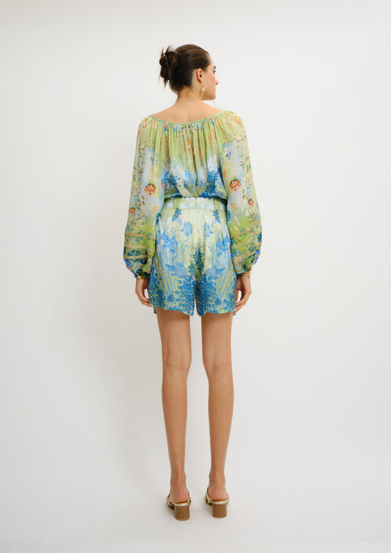 Isla Lacy Long Sleeve Top Jardin Du Jour in Organza Satin