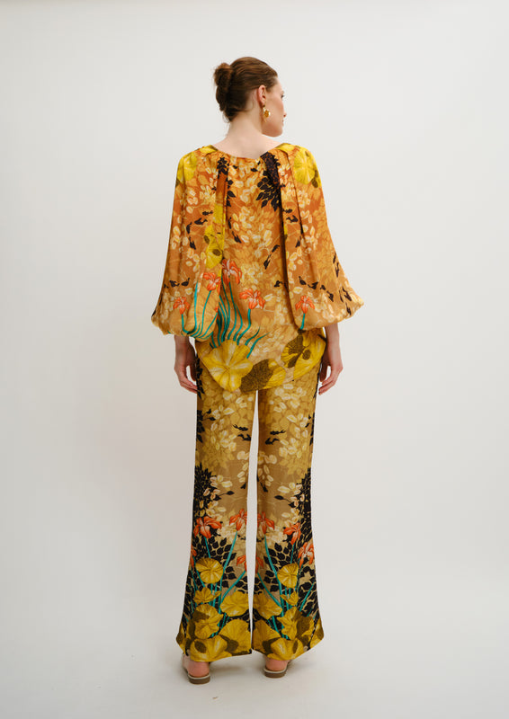 Lily Balloon-Sleeve Blouse Jardin De Lune in Natural Crepe