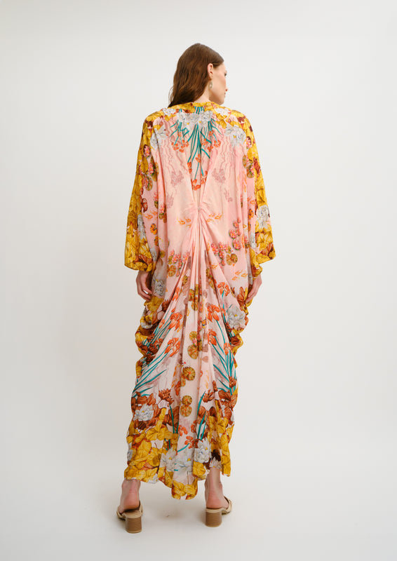 Button-Up Draped Kaftan Jardin Au Soleil in Natural Crepe