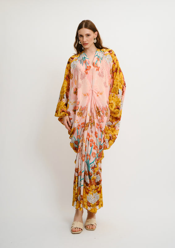Button-Up Draped Kaftan Jardin Au Soleil in Natural Crepe