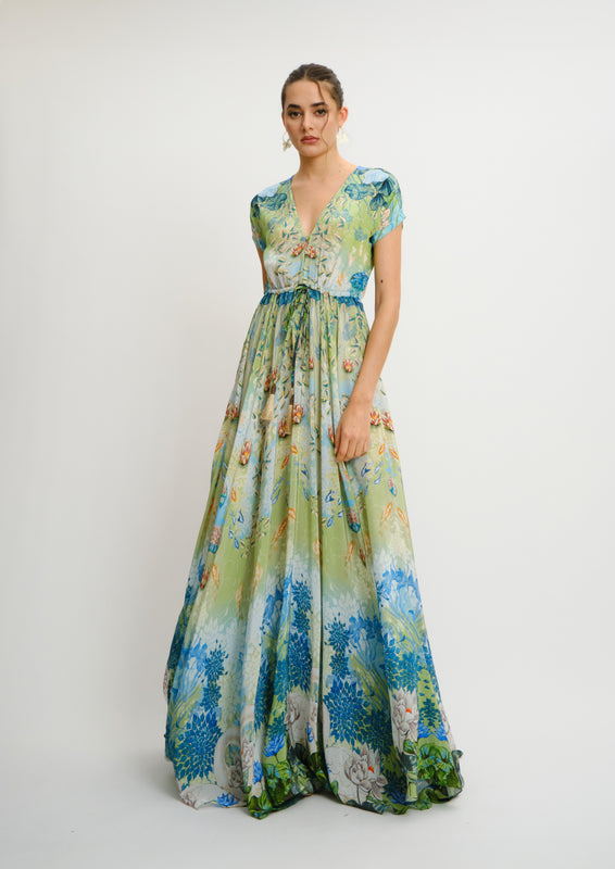Viola Maxi Dress Koré Print in Silk-Viscose Blend
