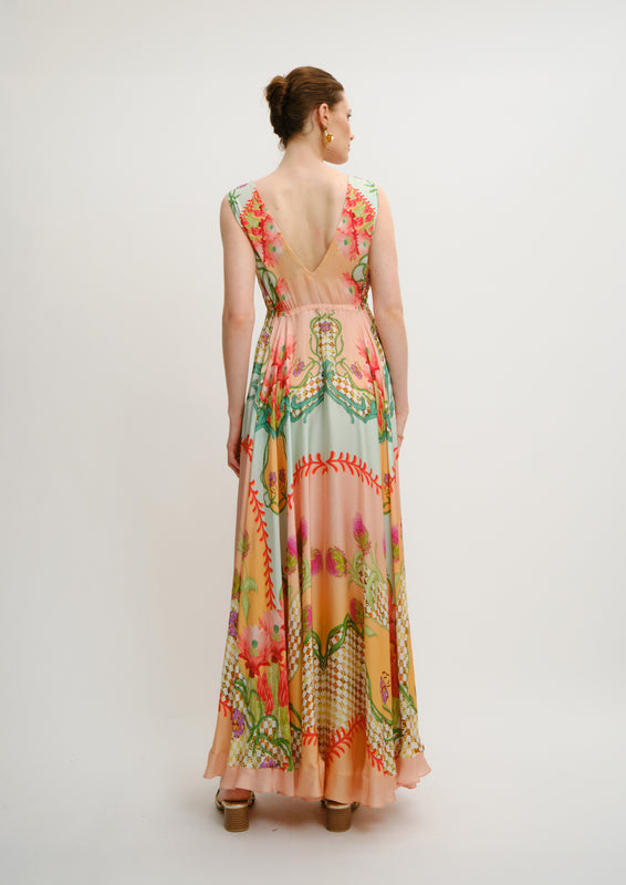 Viola Maxi Dress Blooming Day in Cherry Satin