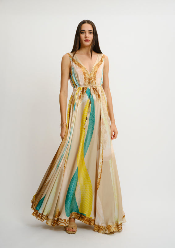 Viola Maxi Dress Sahara Giorno in Cherry Satin