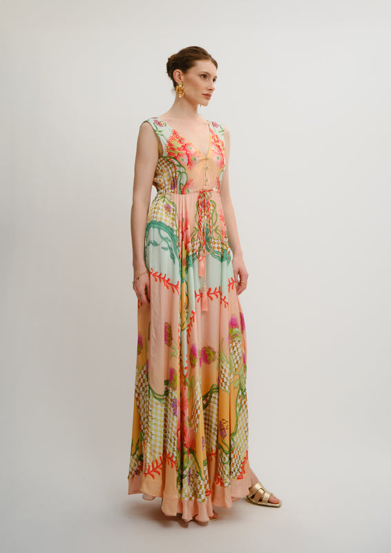 Viola Maxi Dress Blooming Day in Cherry Satin