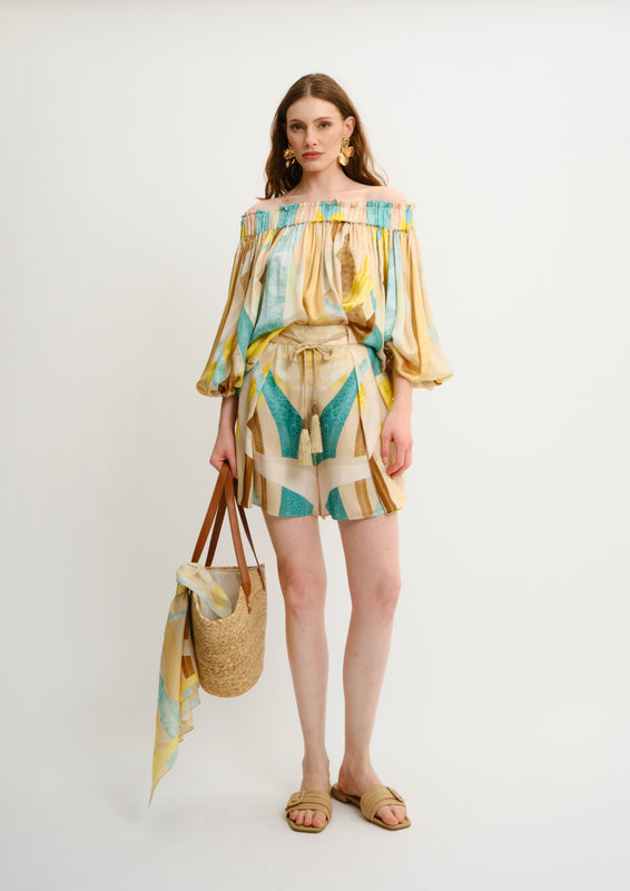 Escape Off-Shoulder Top Sahara Giorno in Georgette Satin