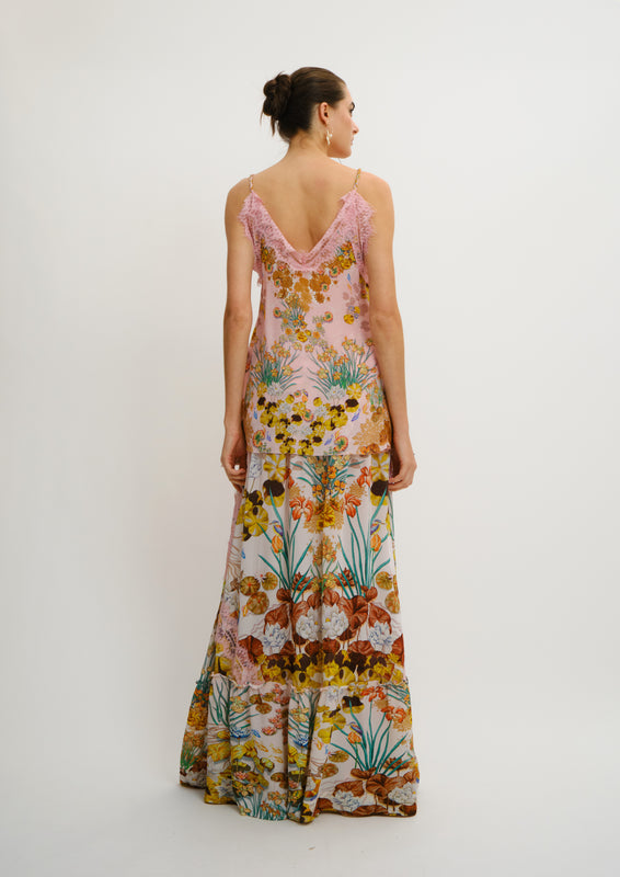 A-Line Lacy Maxi Skirt Jardin Au Soleil in Crepe & Lace