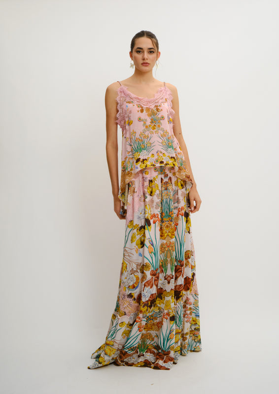A-Line Lacy Maxi Skirt Jardin Au Soleil in Crepe & Lace