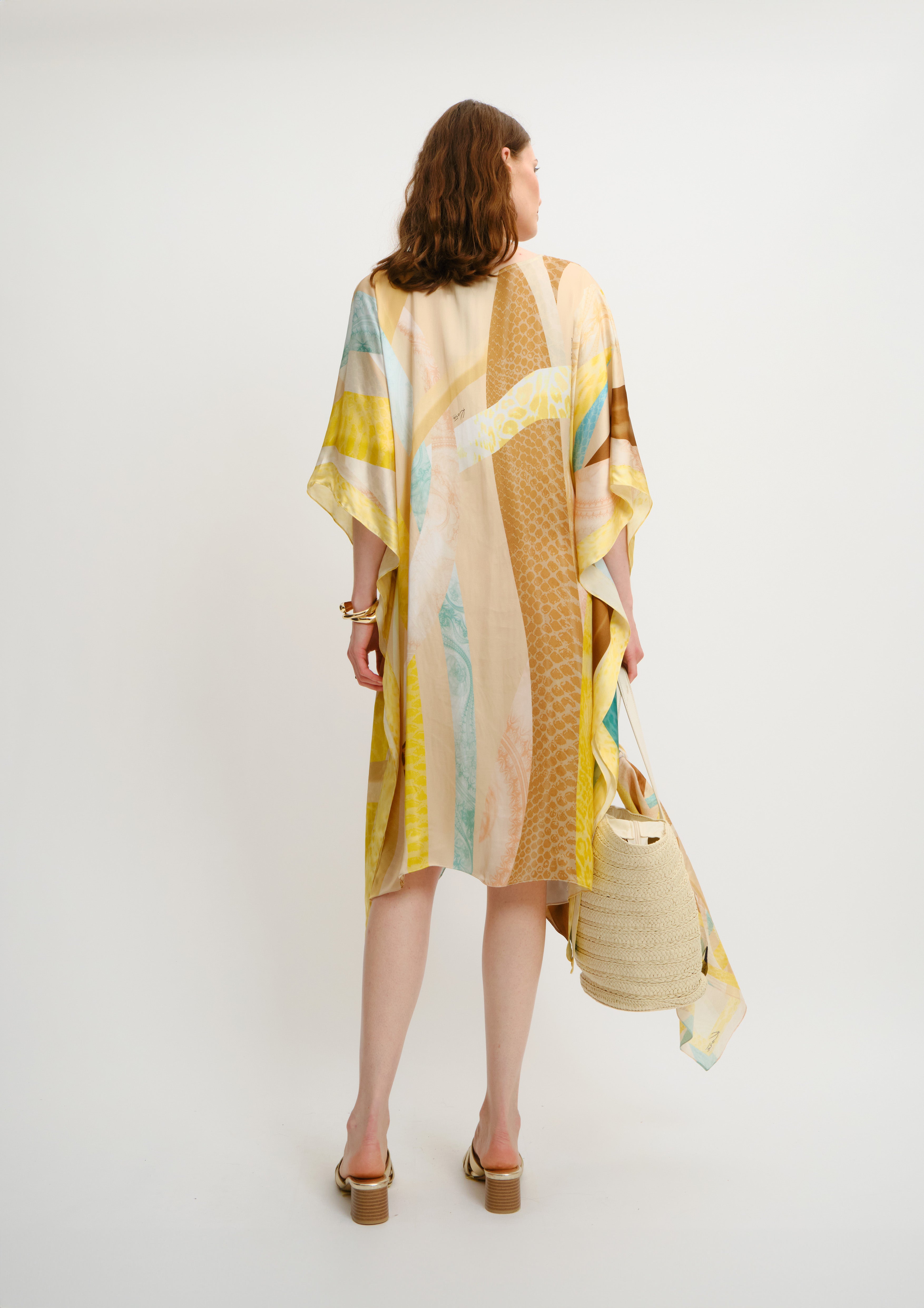 Mini Kaftan with Neck Detail Sahara Giorno in Georgette Satin