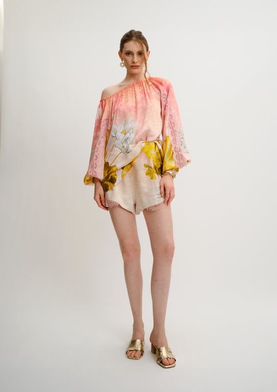 Off-Shoulder Flowy Top Sahara Sera in Natural Crepe