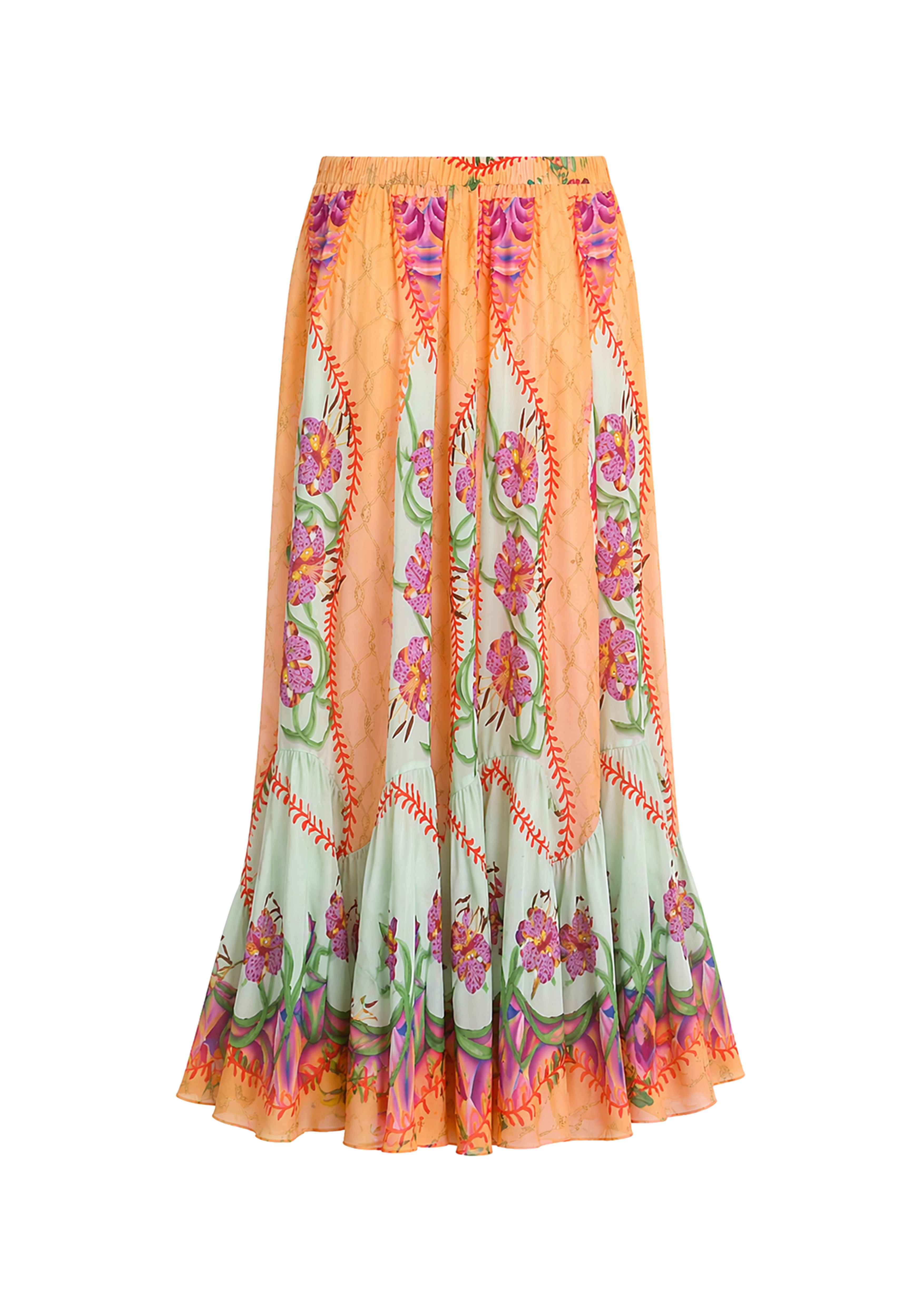 Long Ruffled Skirt Blooming Day in Natural Crepe