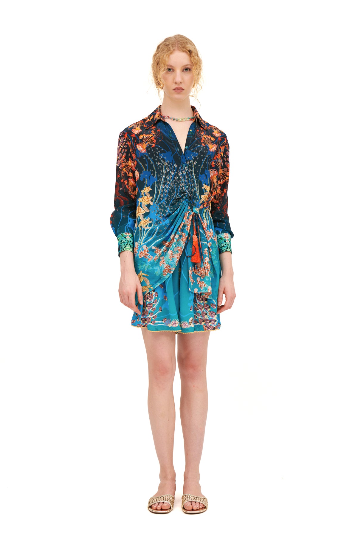 ASYMMETRICAL DRAPED MARE TROPICALE SHIRT