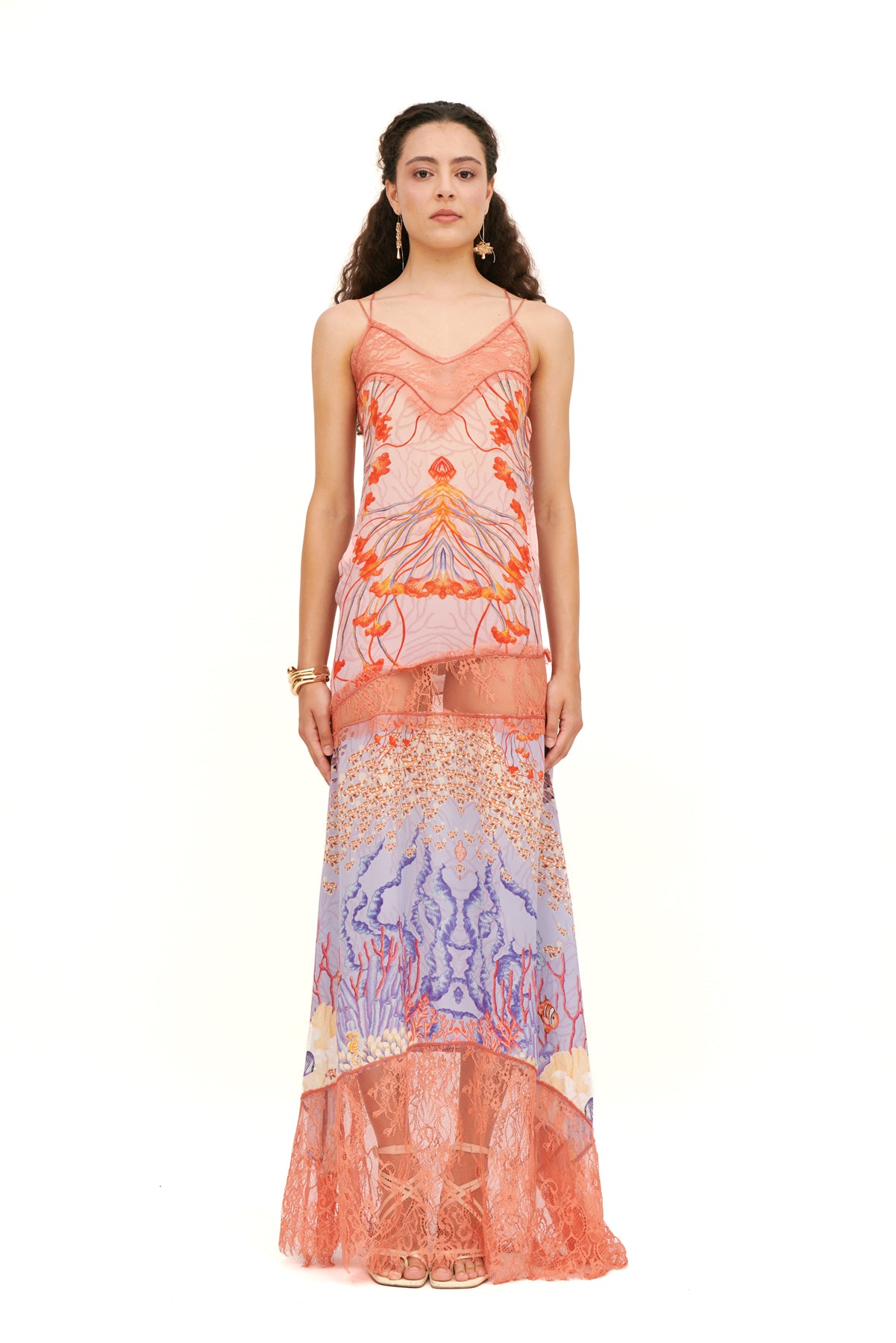 LONG SLIP DRESS WITH LACE INSERT