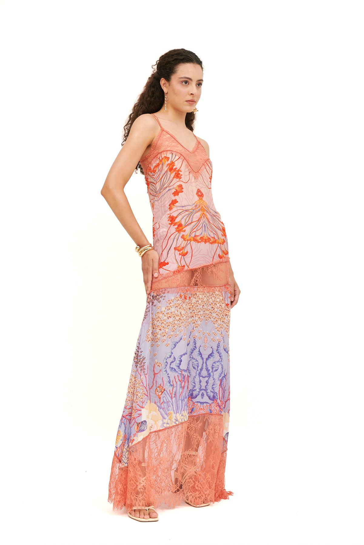 LONG SLIP DRESS WITH LACE INSERT