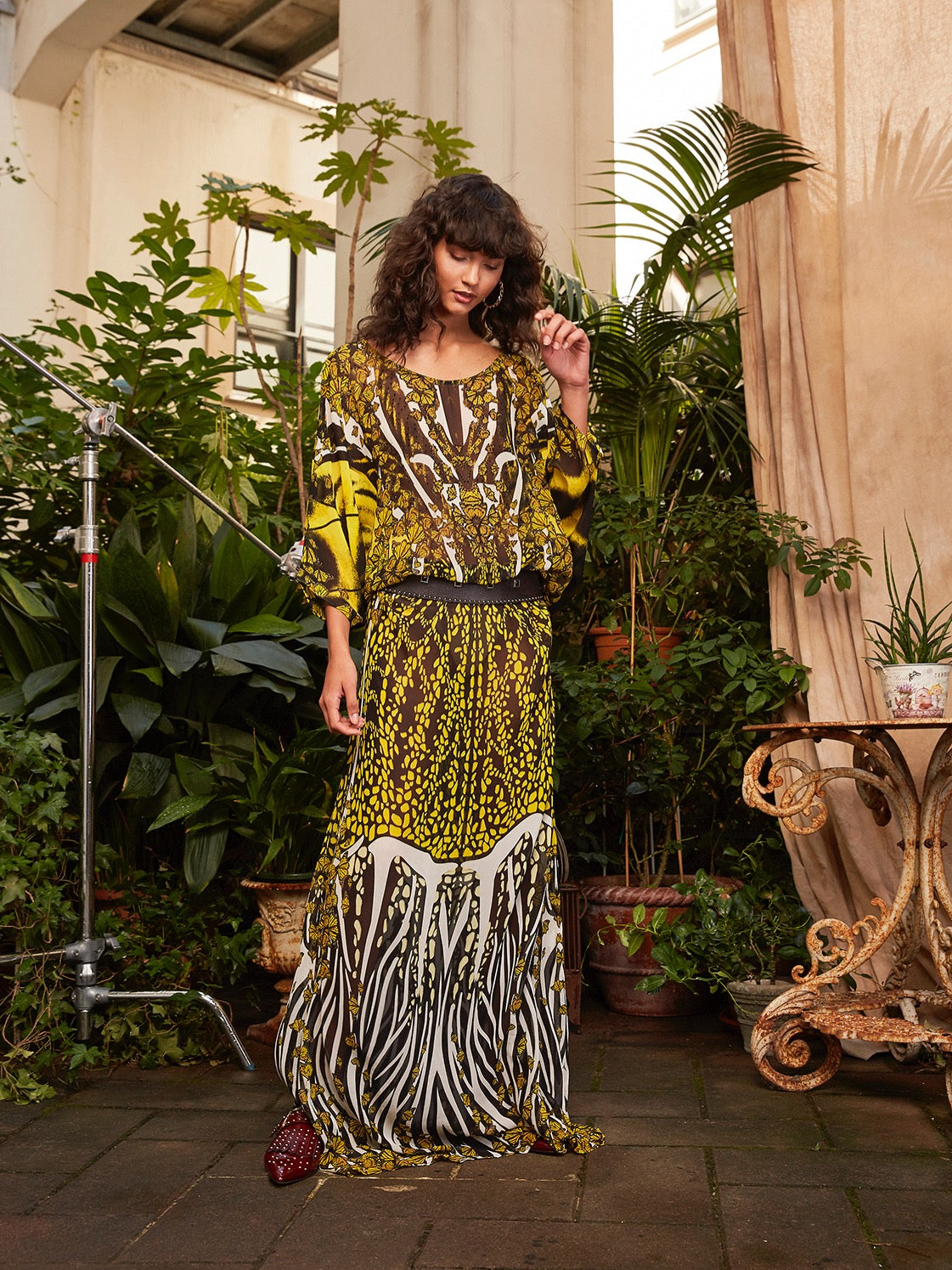 Long covering kaftan in Monarch Butterfly Yellow print