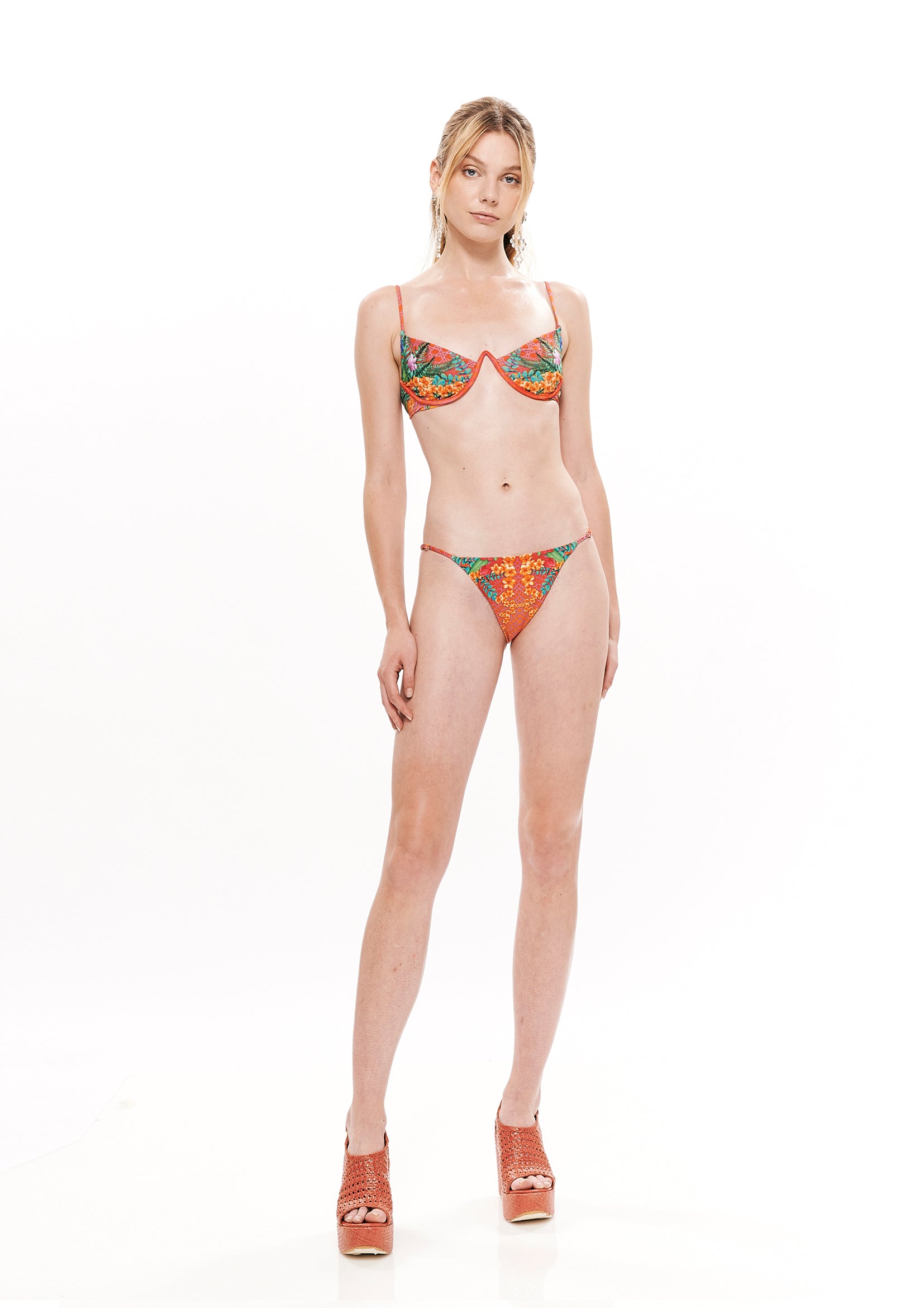 Bikini set in Polyester Lycra with "Alice Garden Neon Sunset" print.