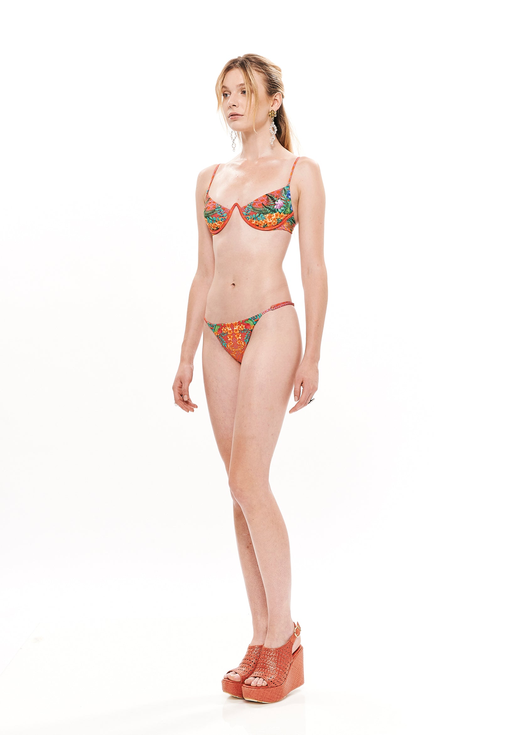 Bikini set in Polyester Lycra with "Alice Garden Neon Sunset" print.
