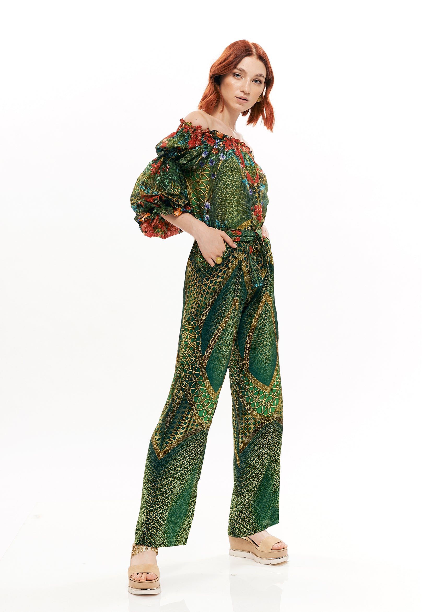 Off-shoulder full arms top in Alice Garden Jungle print