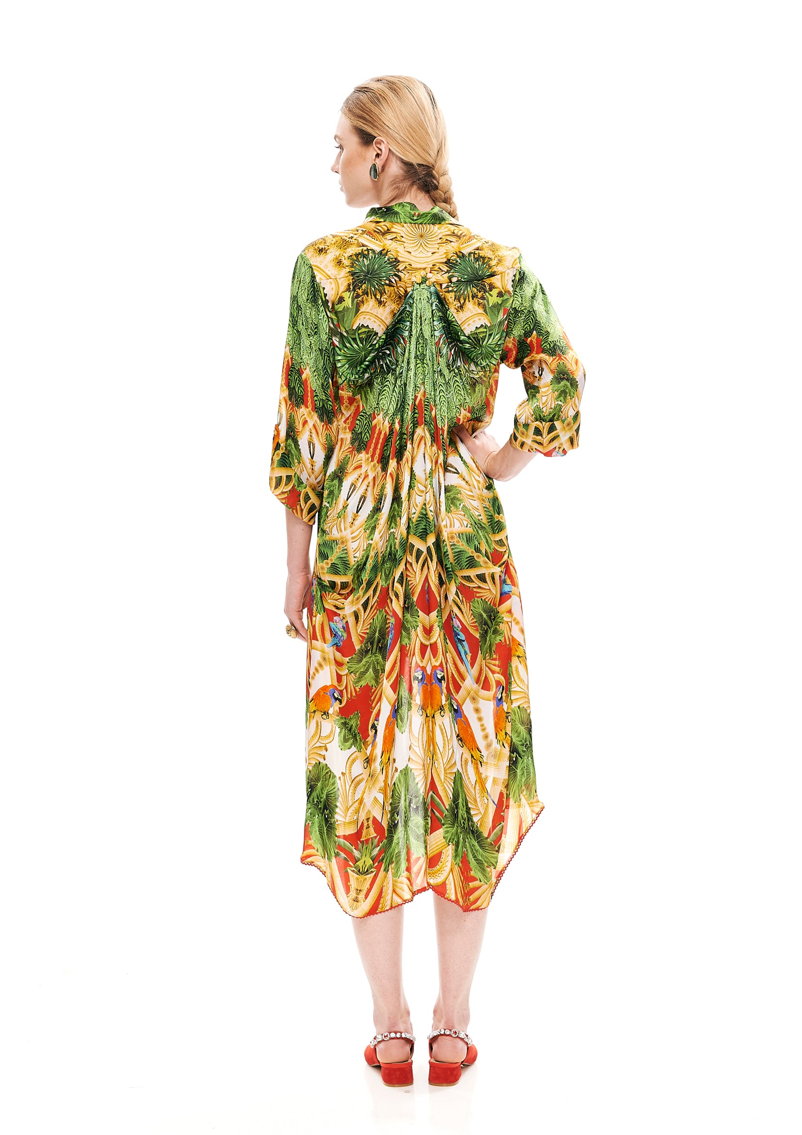 Back draped mini chemisier in Acanthus Temple Red