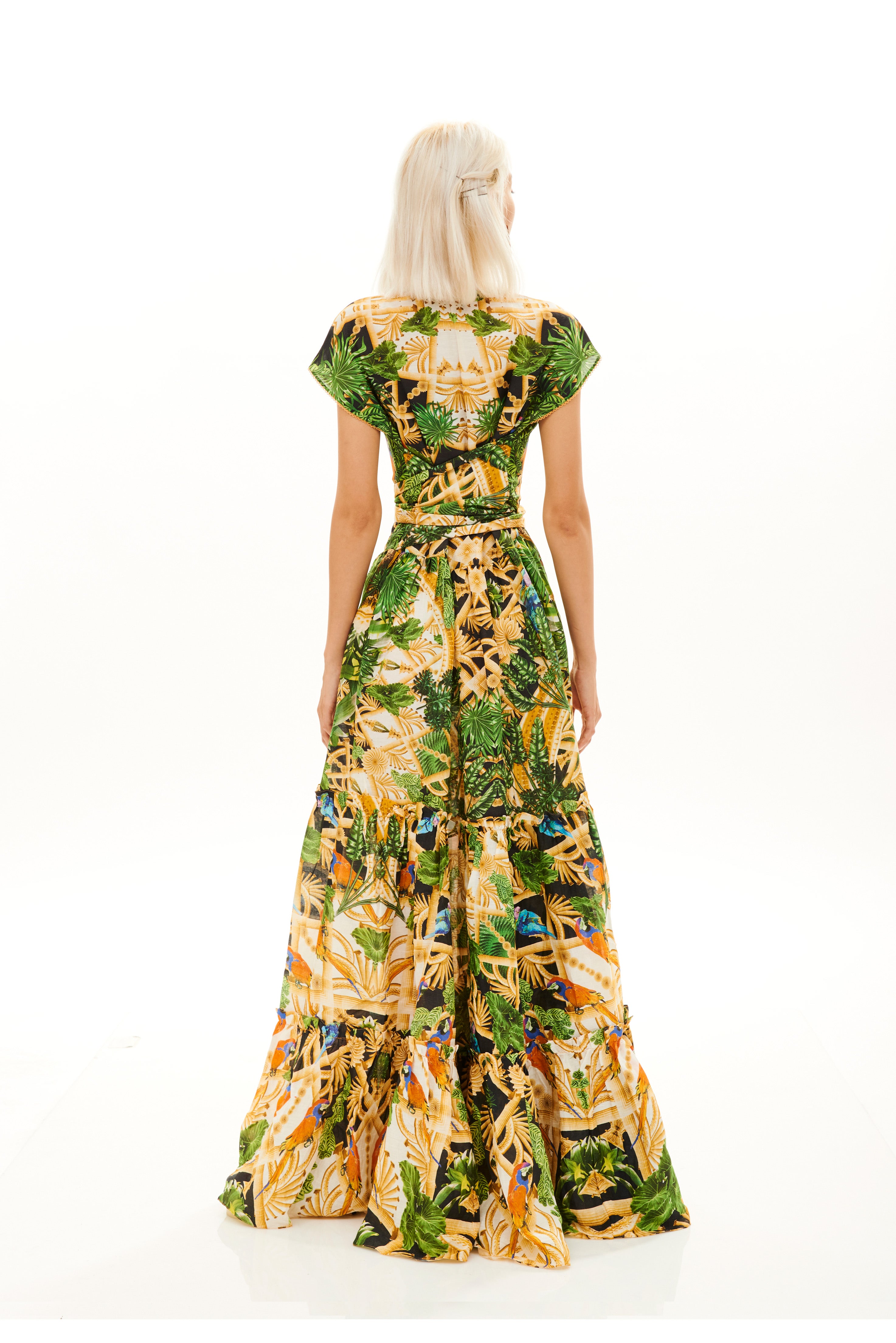 BOW DRAPED DRESS WITH RUFFLES