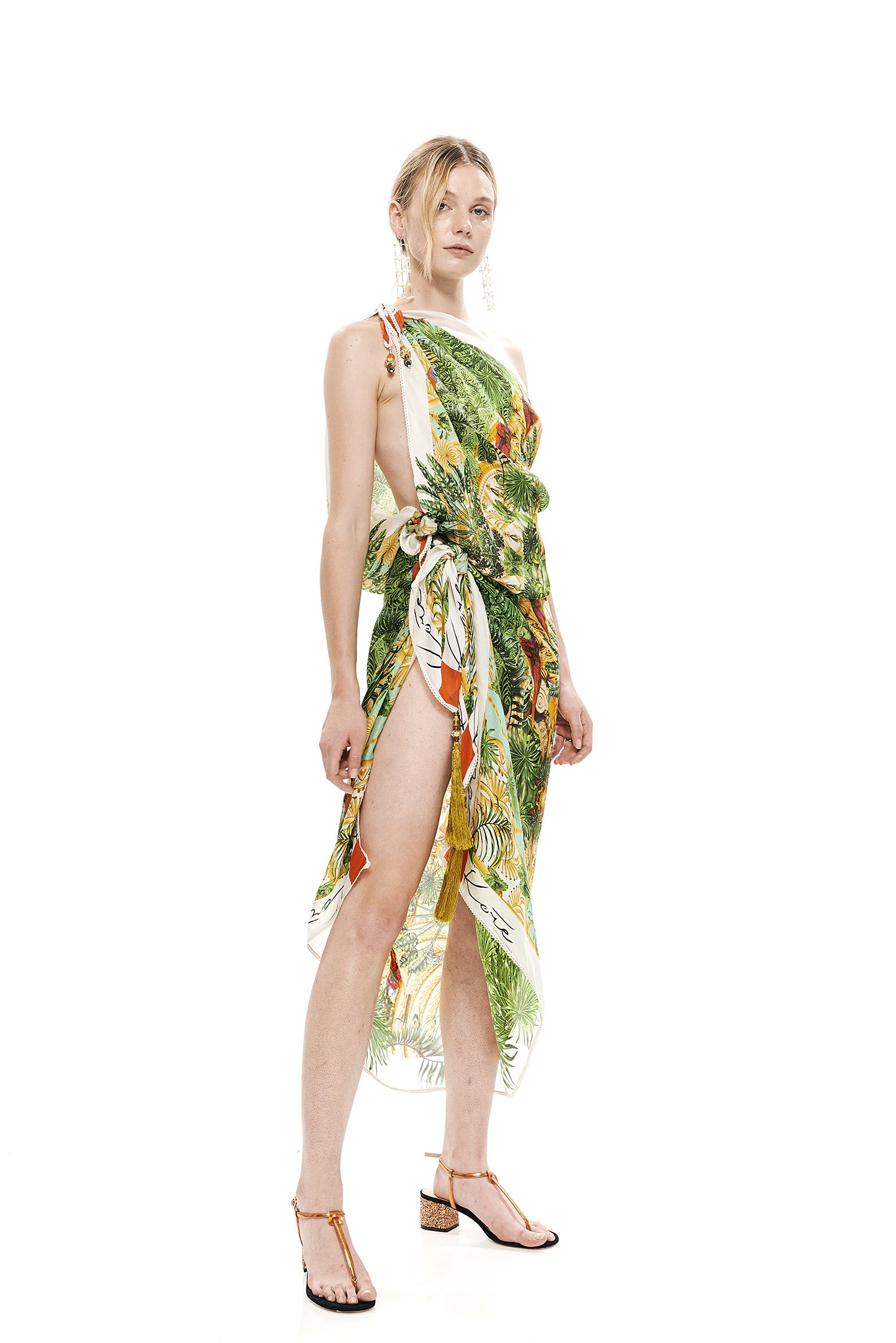 KR22 scarf in 100% Fine Satin with "Acanthus Garden Green Water" print.