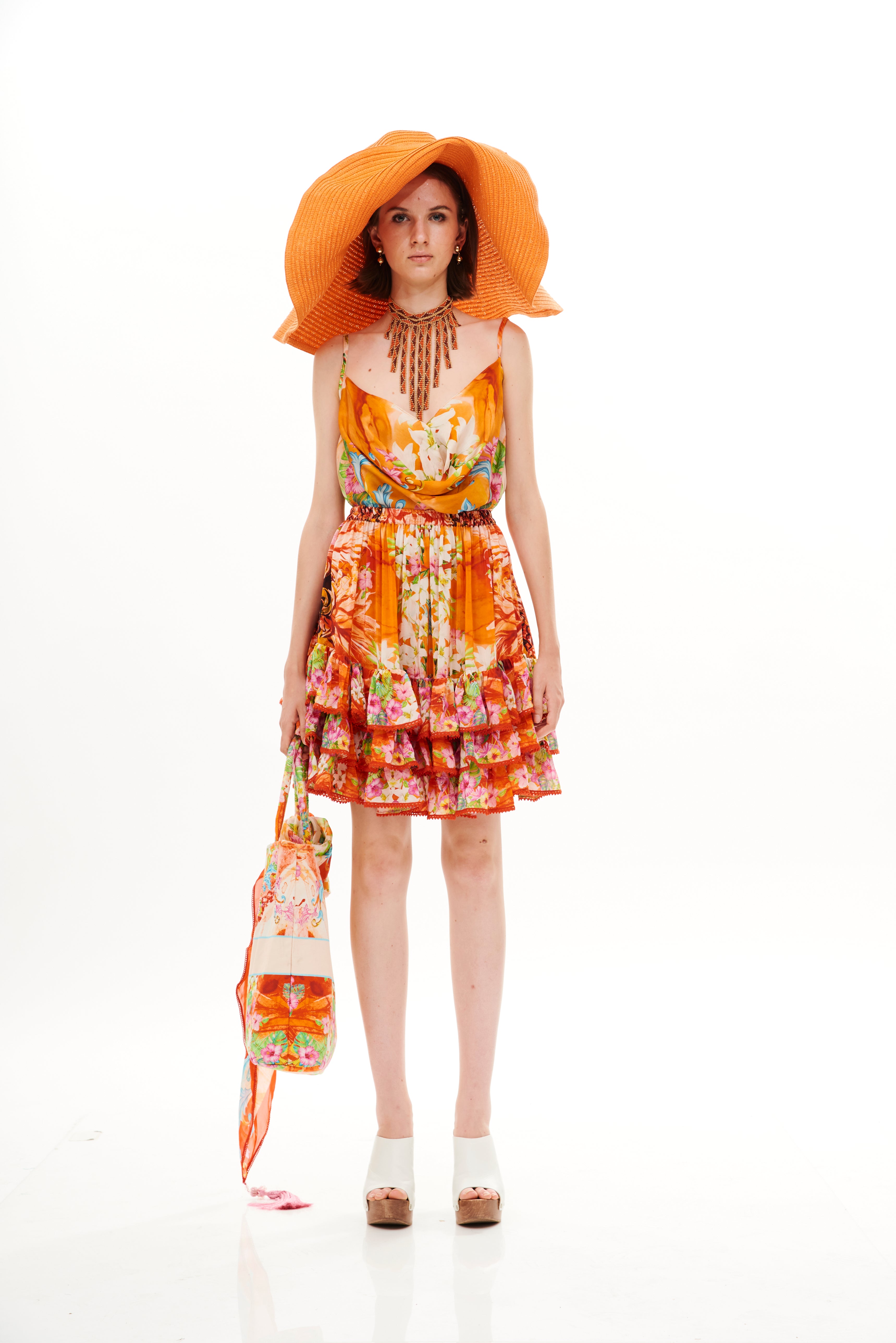 Little Ruffle Skirt Tropical Breeze Sunrise in natural crepe