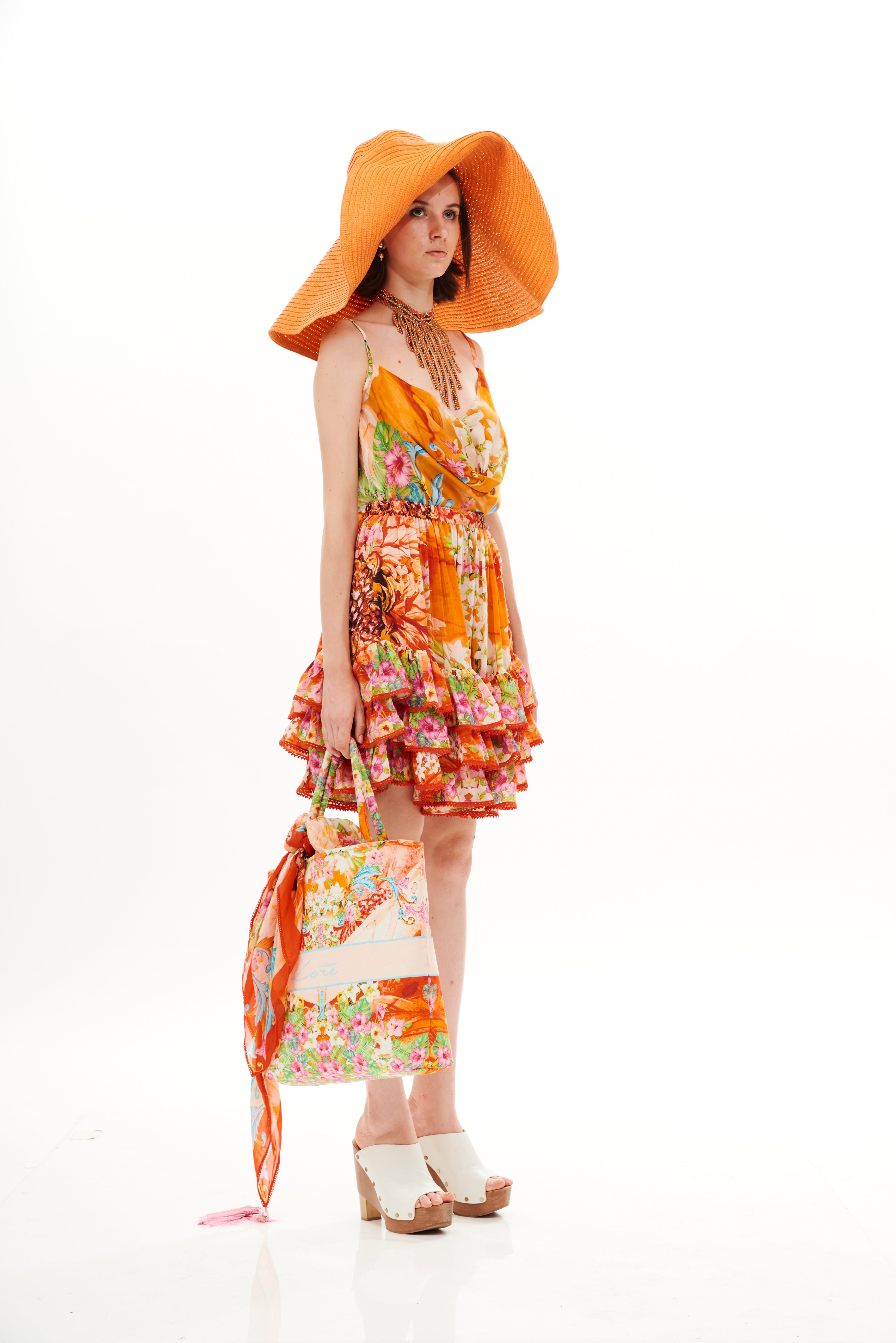 Little Ruffle Skirt Tropical Breeze Sunrise in natural crepe