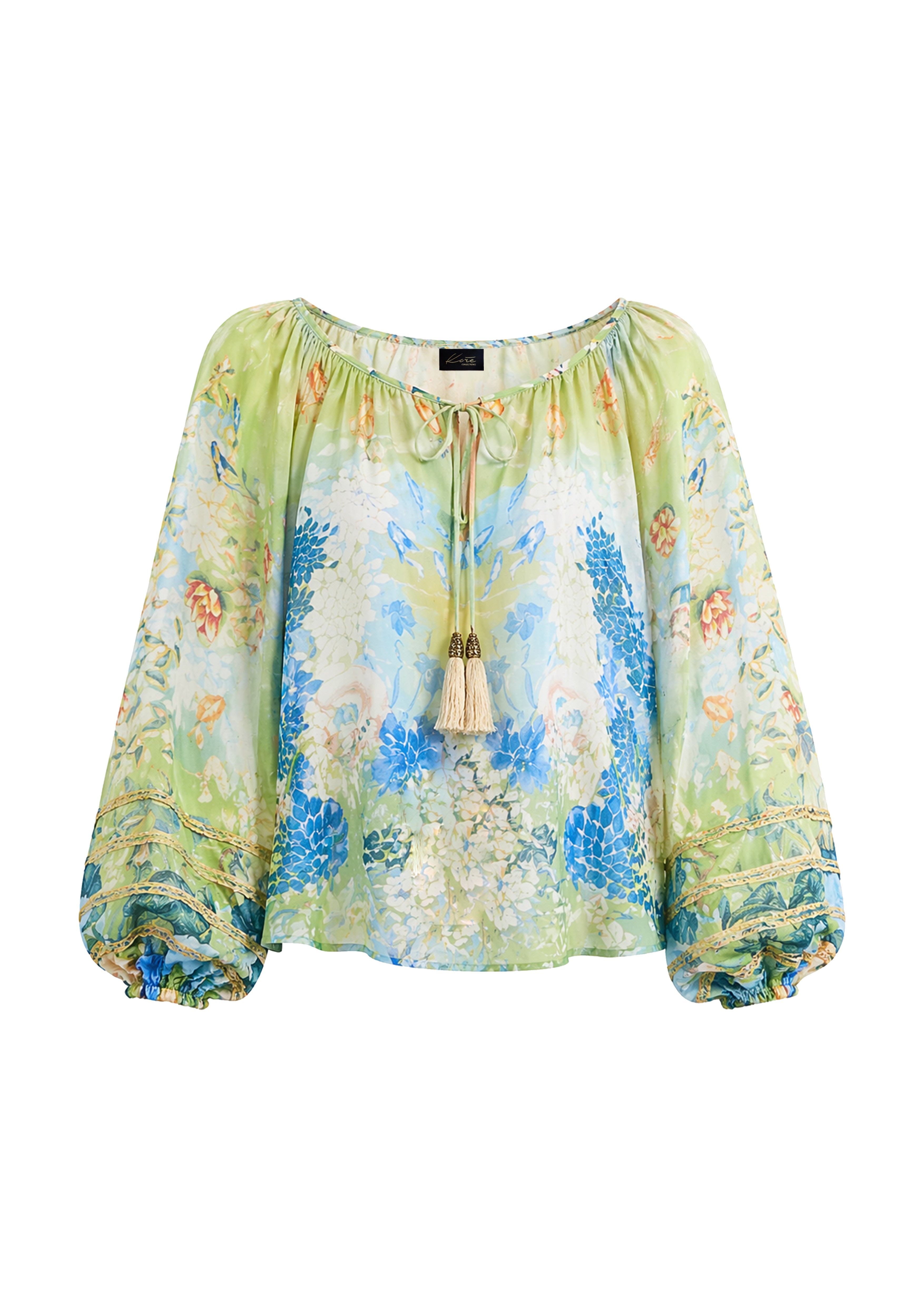 Isla Lacy Long Sleeve Top Jardin Du Jour in Organza Satin

