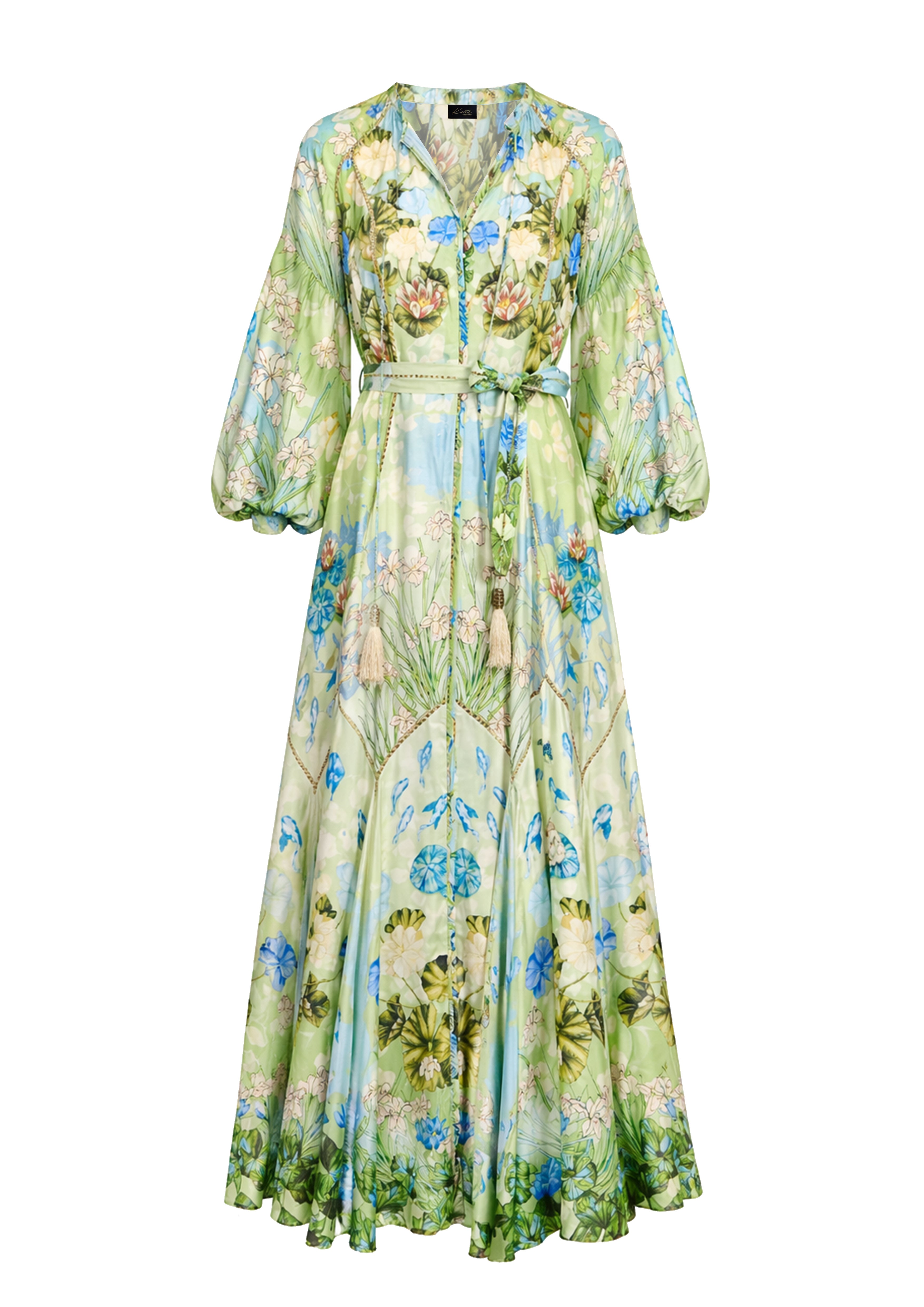 Vishivanka Long Dress Jardin Du Jour in Linen Satin
