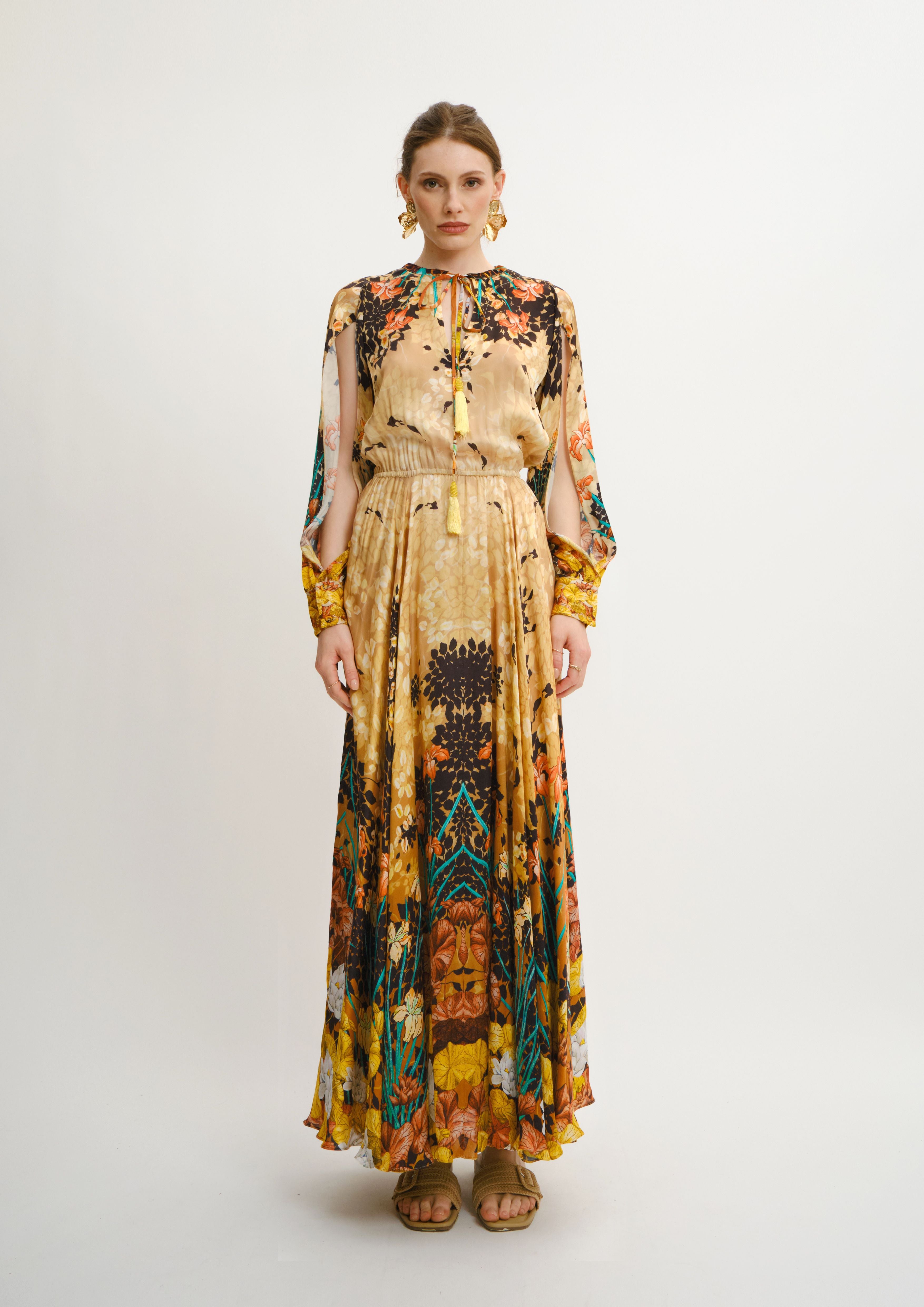 Jasmine Maxi Dress Jardin De Lune in Georgette Satin
