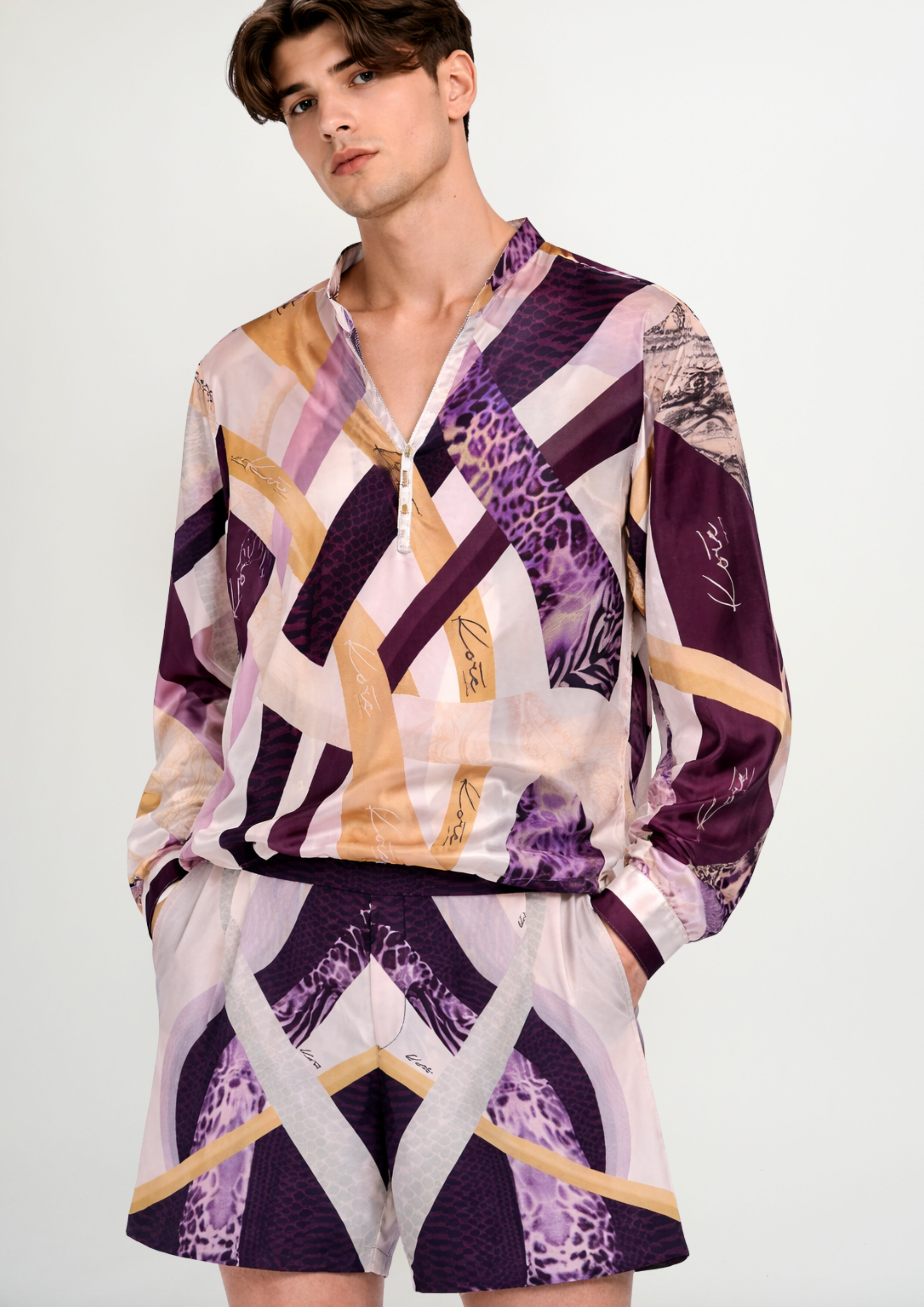 Men’s Full Sleeve Korean Collar Shirt with Relaxed Fit