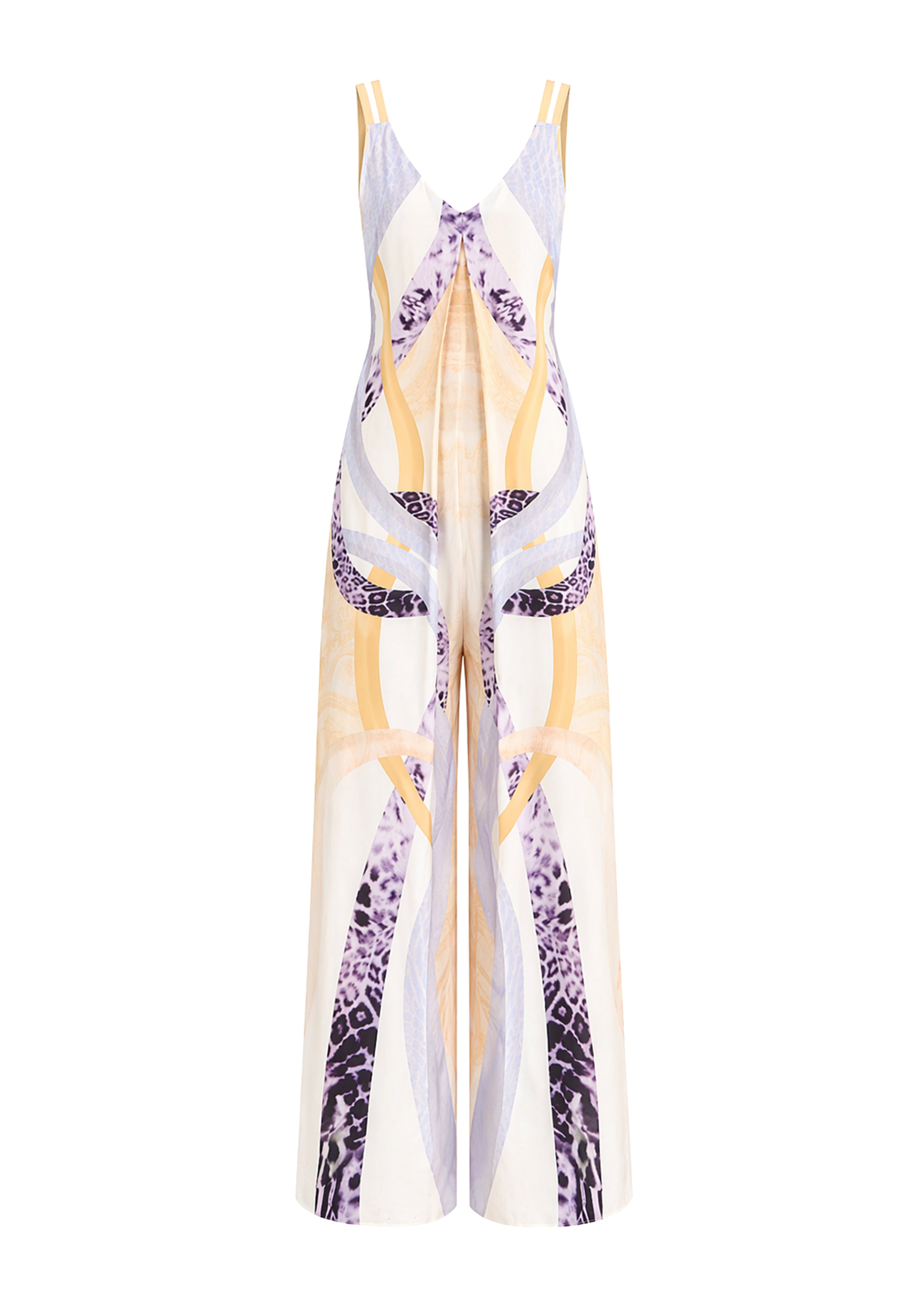 V-Neck Pleated Jumpsuit Sahara Notte in Elegant Twill
