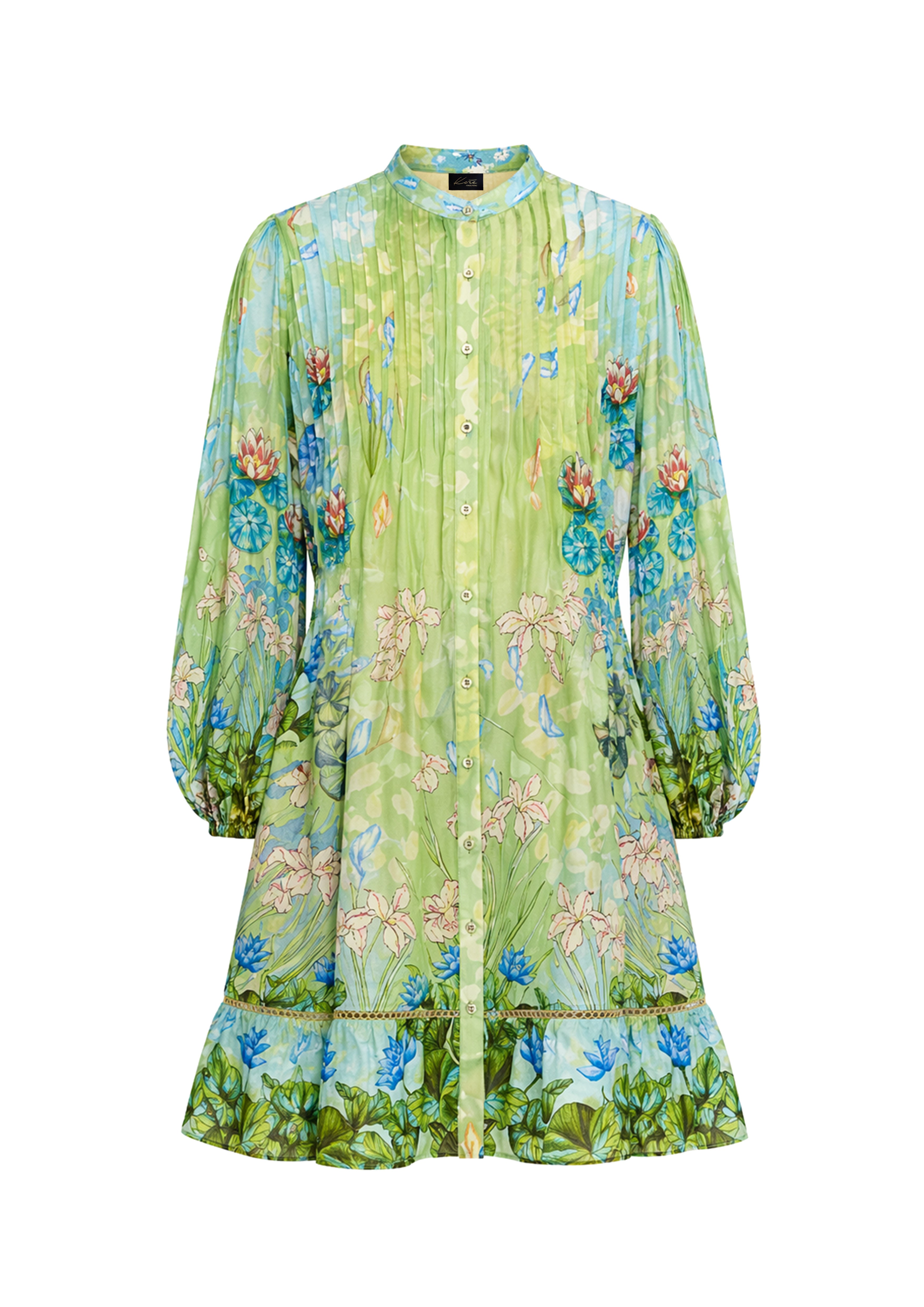 Pintucks Belted Mini Dress Jardin Du Jour in Organza Satin
