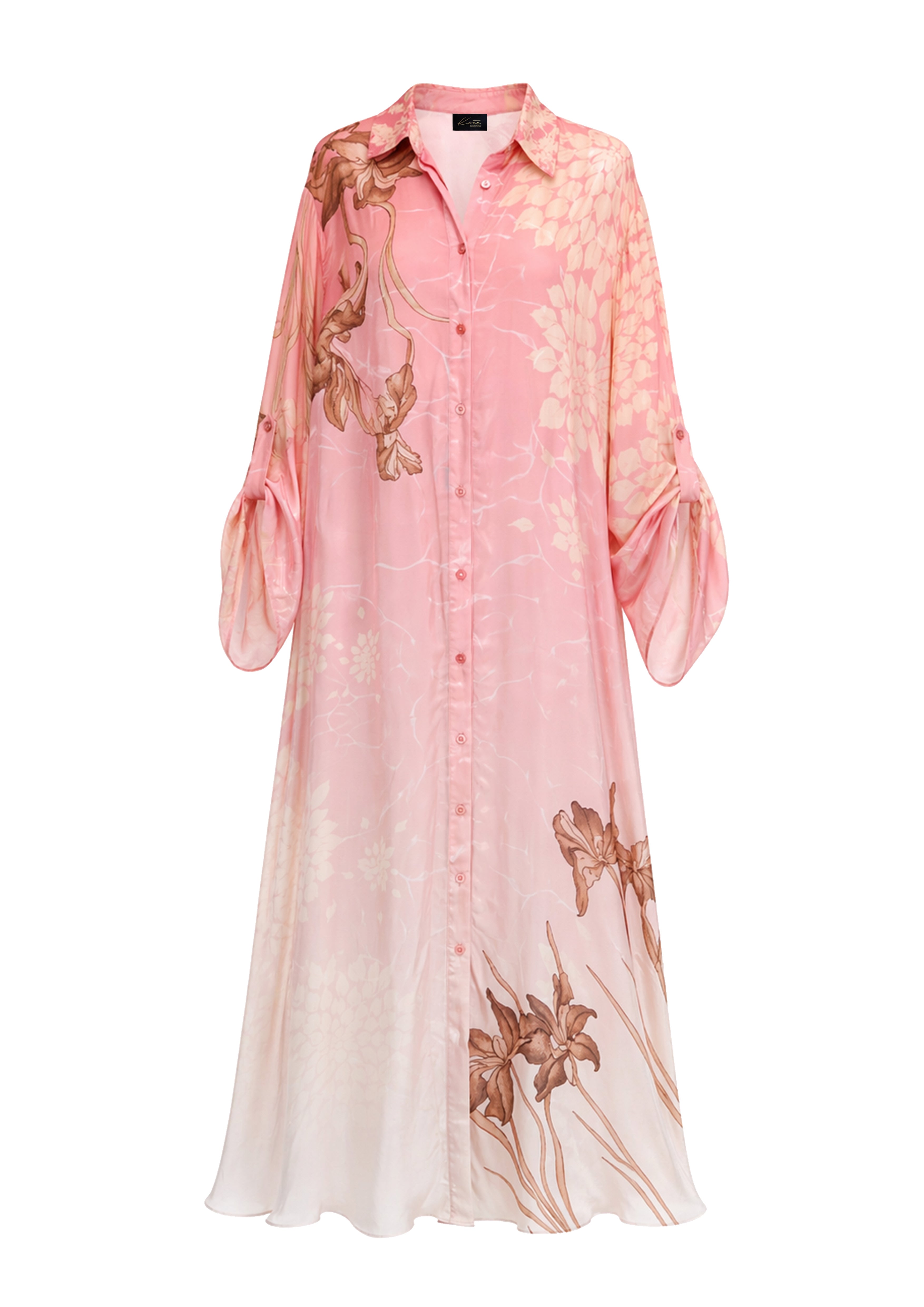 Rosa Maxi Shirt Dress Jardin Au Soleil in Cherry Satin
