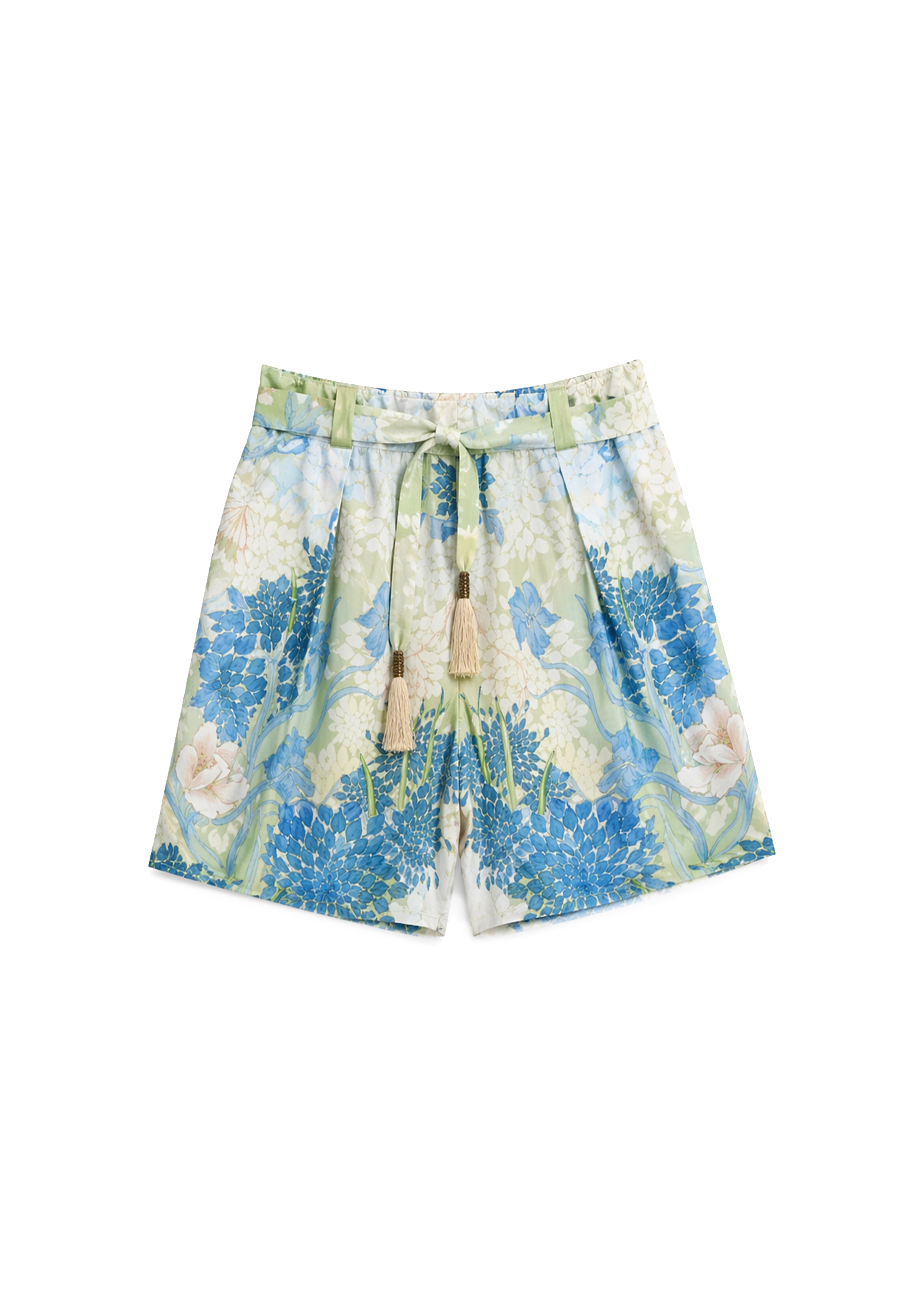 Pleated Aura Shorts Jardin Du Jour in Linen Satin